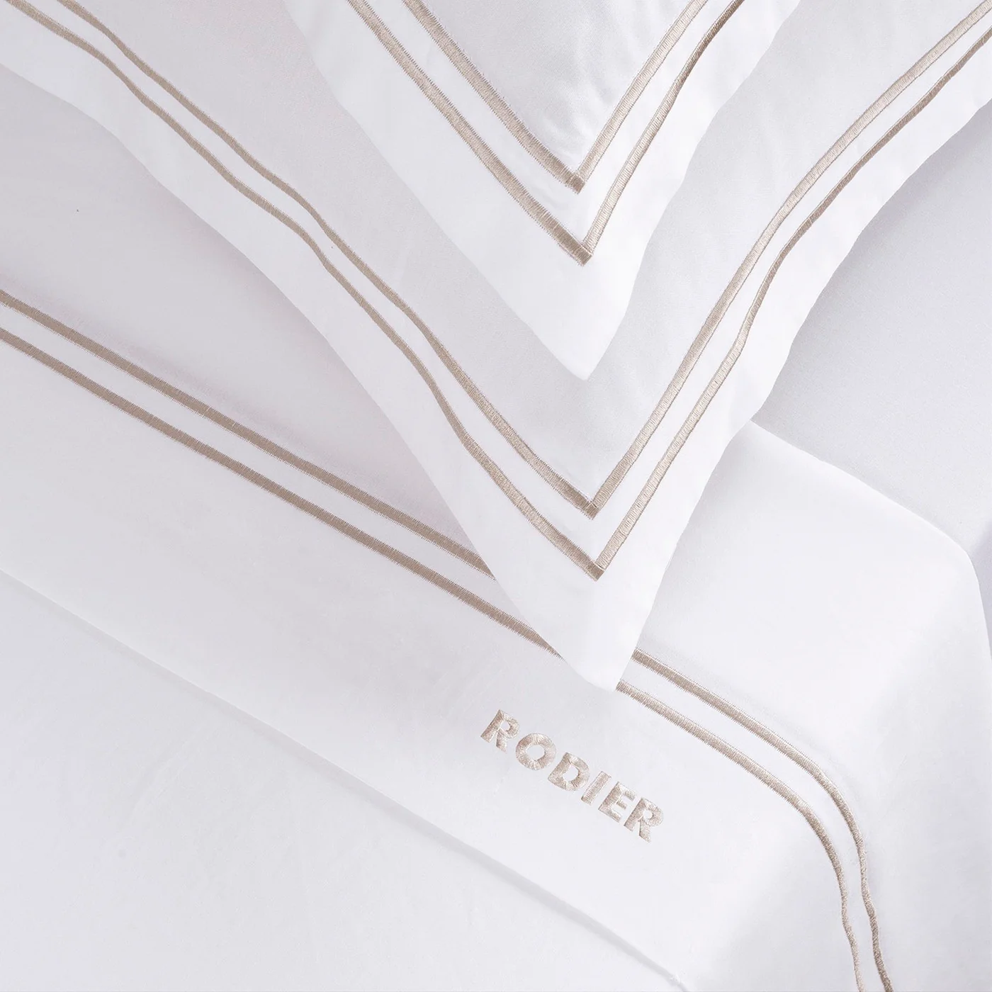 Ensemble De Draps Satin De Coton - Taupe / Blanc - Nice - Image 4
