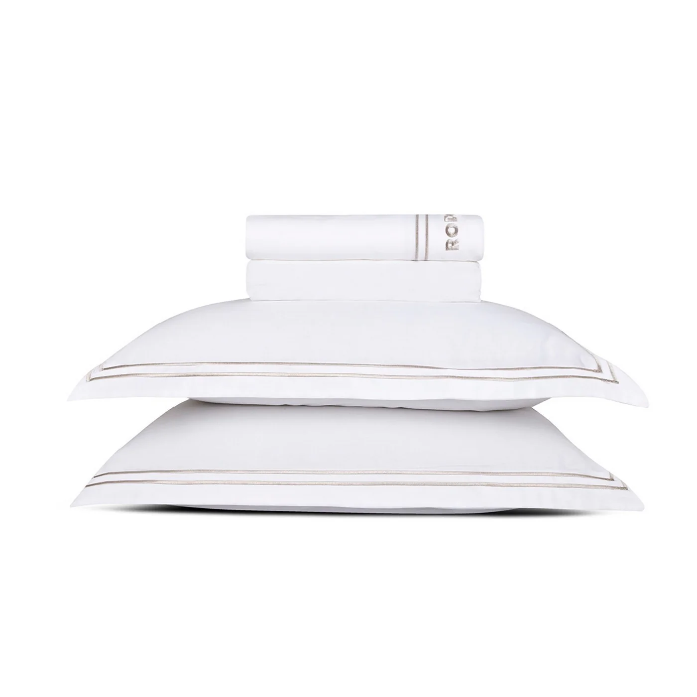 Ensemble De Draps Satin De Coton - Taupe / Blanc - Nice - Image 5