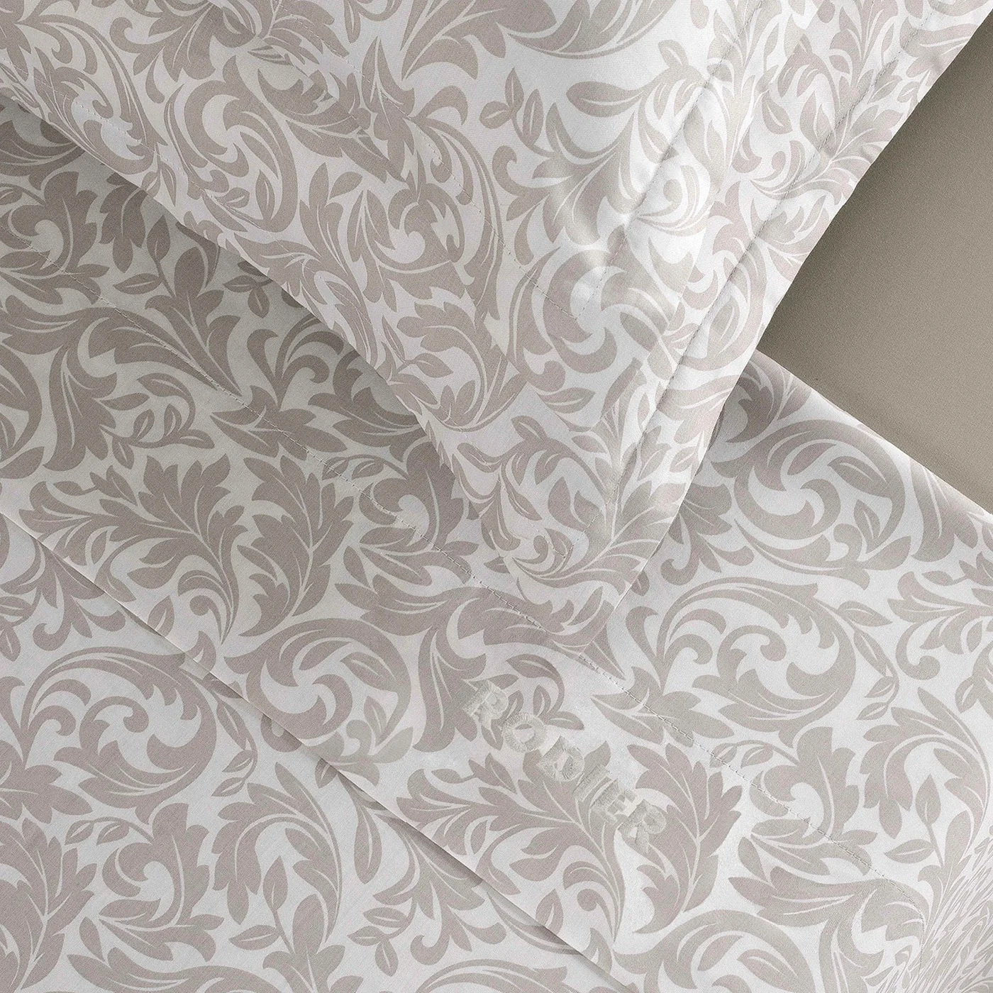 Ensemble De Draps Satin De Coton - Taupe - Damask Floralia - Image 4