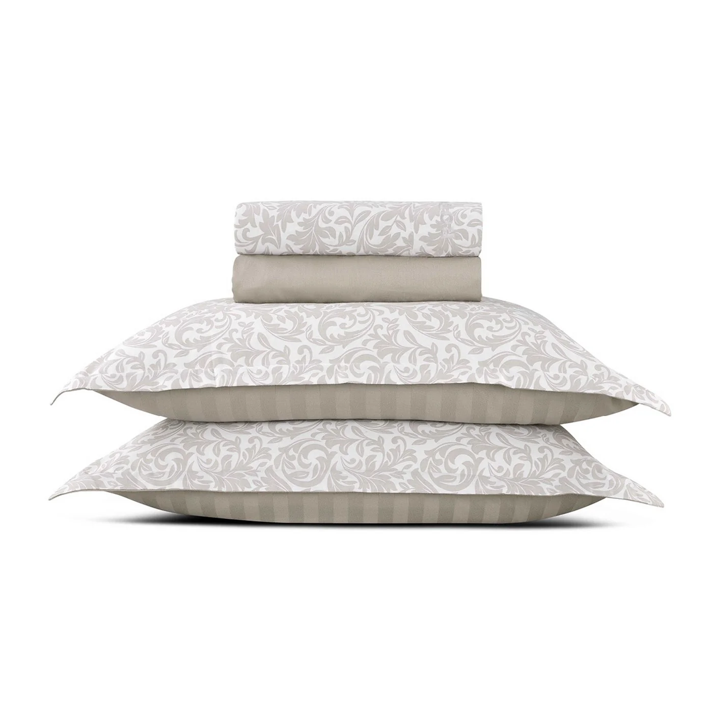 Ensemble De Draps Satin De Coton - Taupe - Damask Floralia - Image 5