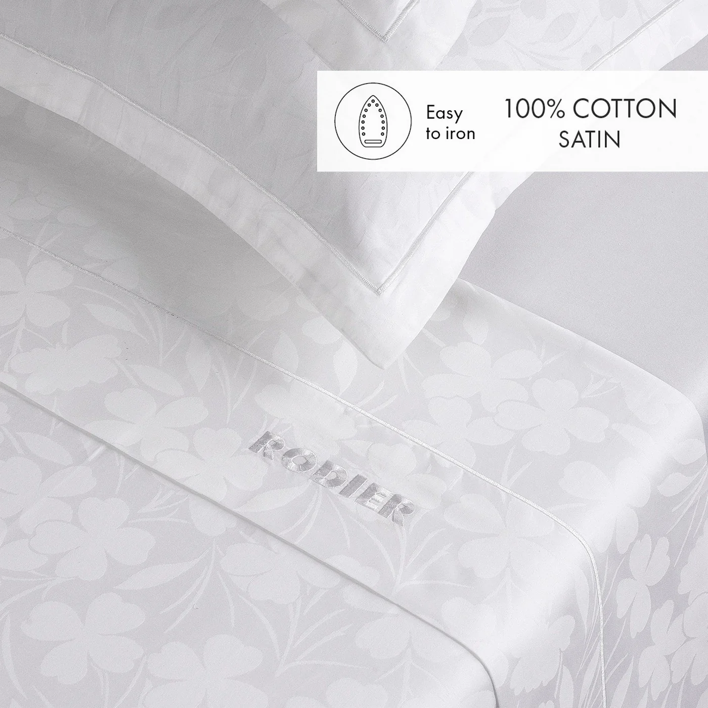 Ensemble De Draps Satin De Coton Tissé Jacquard - Blanc - Petit Chêne - Image 3