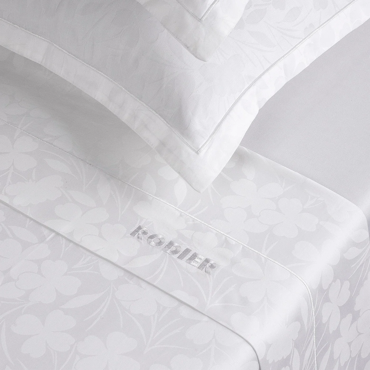 Ensemble De Draps Satin De Coton Tissé Jacquard - Blanc - Petit Chêne - Image 4