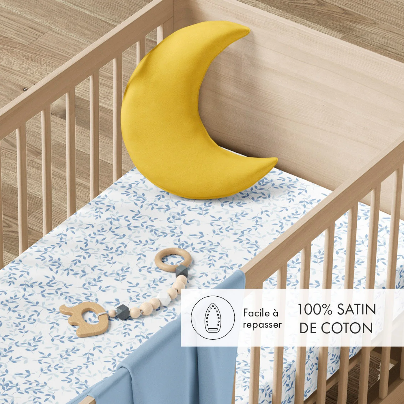 Housse De Couette + Taies D'Oreiller Bébé Satin De Coton - Blanc - Freya - Image 2