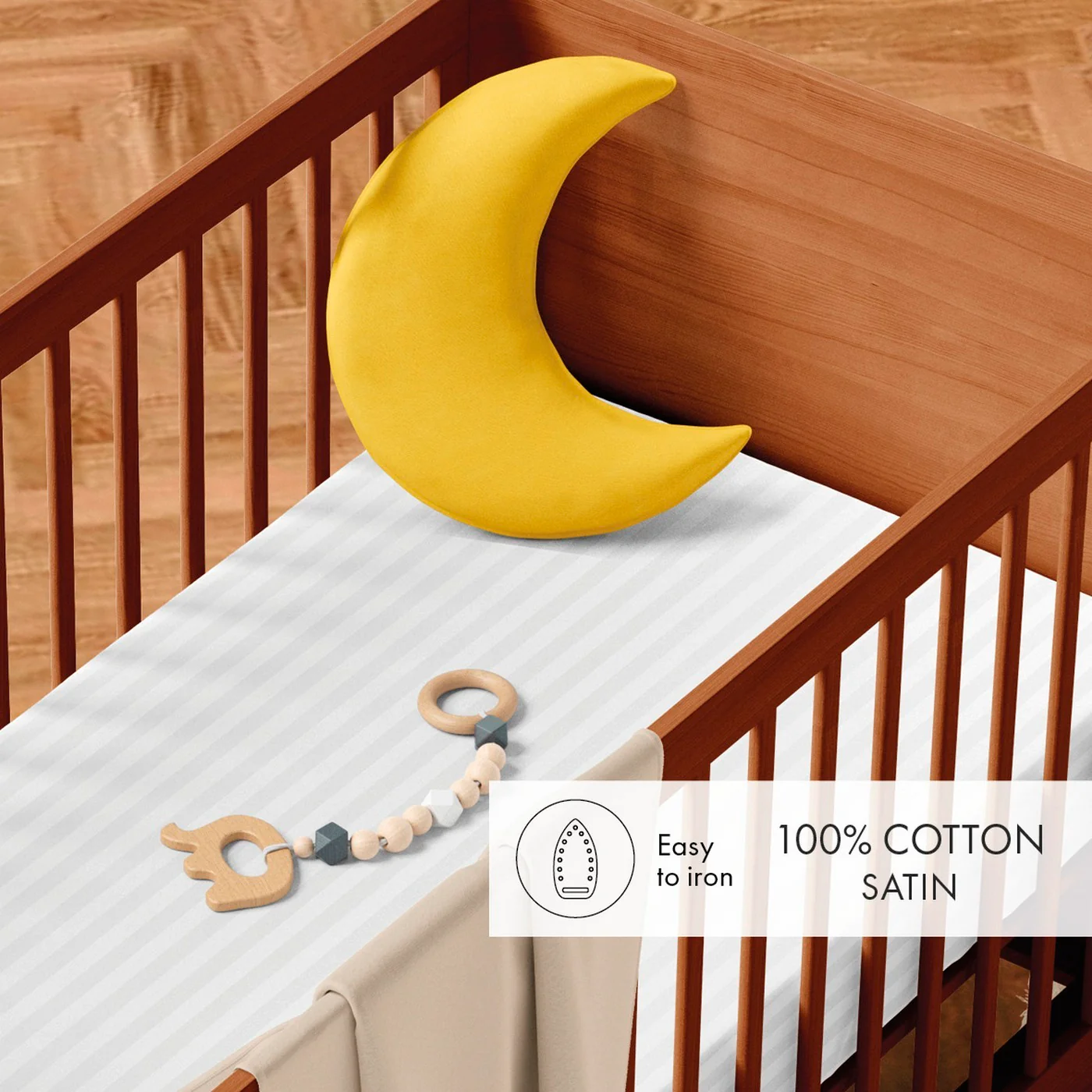 Housse De Couette + Taies D'Oreiller Bébé Satin De Coton Rayure Tissé Dobby - Blanc - Dobby Stripe Woven - Image 3