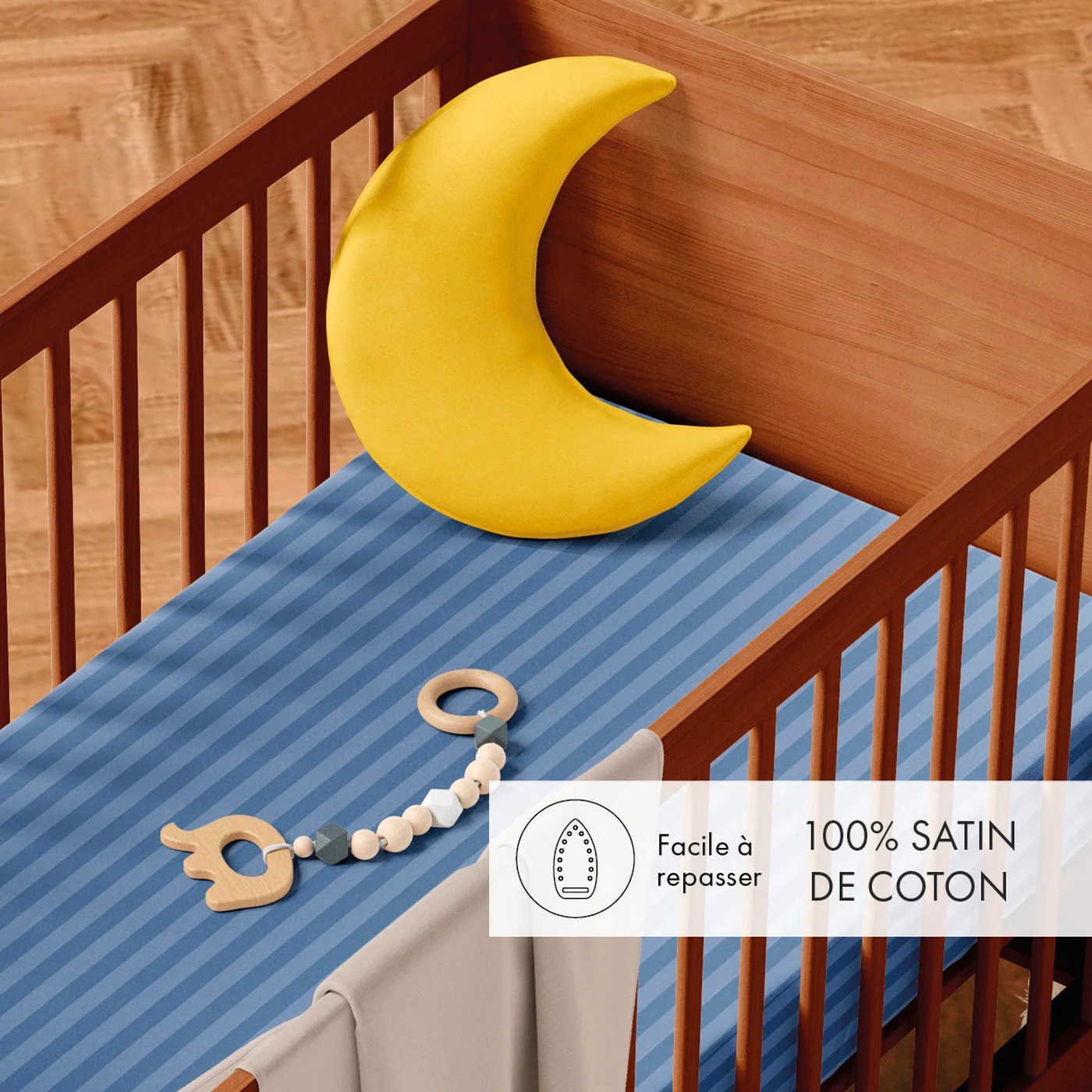 Housse De Couette + Taies D'Oreiller Bébé Satin De Coton Rayure Tissé Dobby - Bleu - Dobby Stripe Woven - Image 2