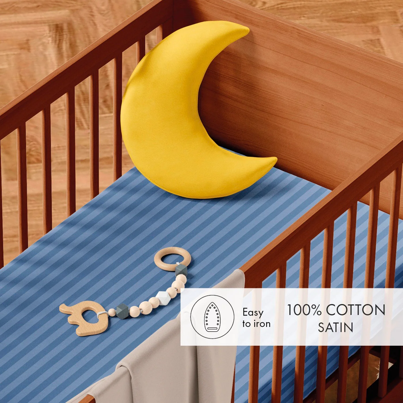 Housse De Couette + Taies D'Oreiller Bébé Satin De Coton Rayure Tissé Dobby - Bleu - Dobby Stripe Woven - Image 3