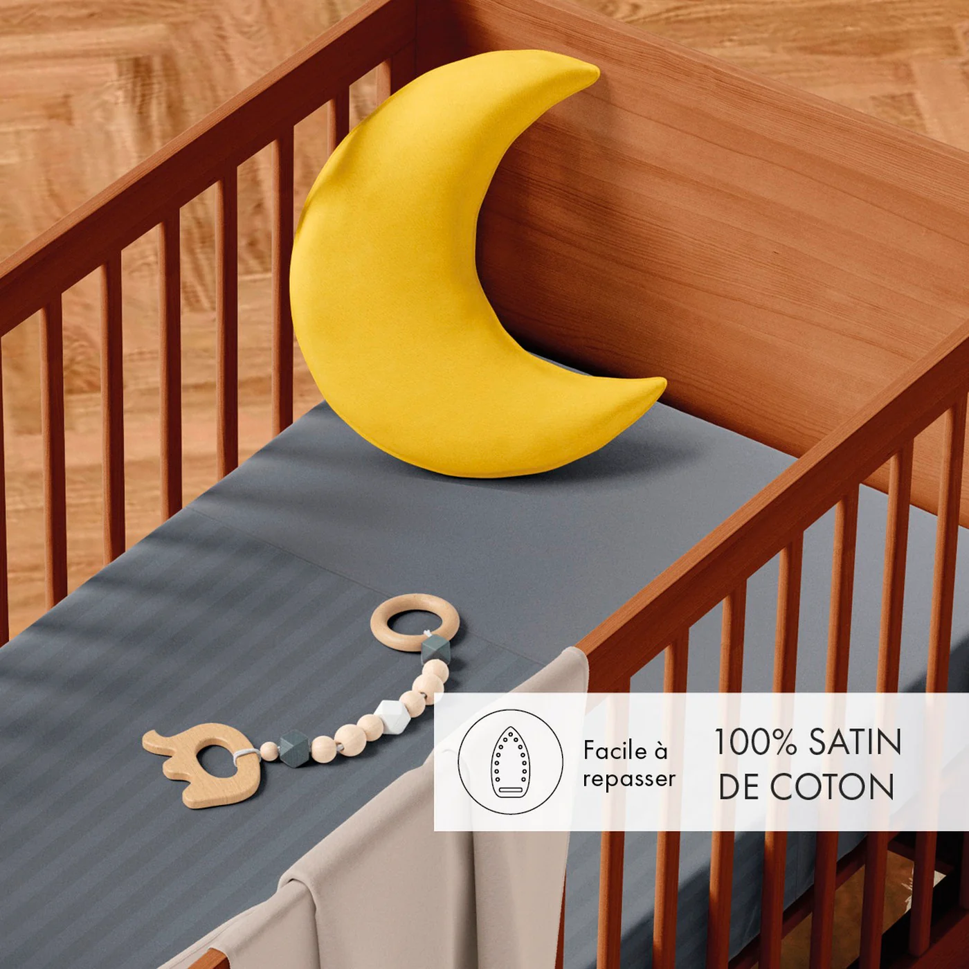 Housse De Couette + Taies D'Oreiller Bébé Satin De Coton Rayure Tissé Dobby - Gris - Dobby Stripe Woven - Image 2