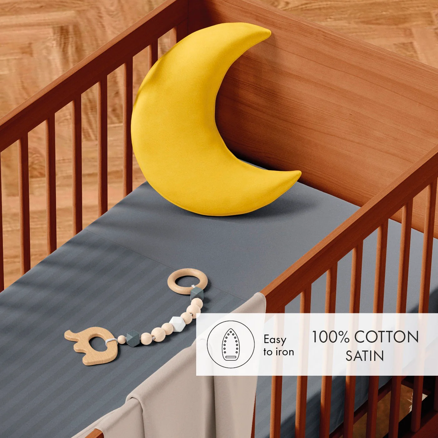 Housse De Couette + Taies D'Oreiller Bébé Satin De Coton Rayure Tissé Dobby - Gris - Dobby Stripe Woven - Image 3