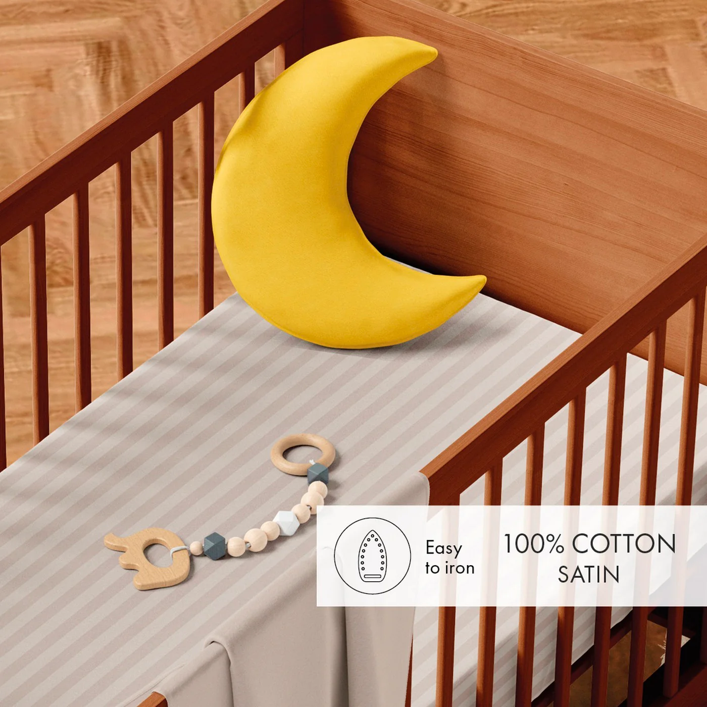 Housse De Couette + Taies D'Oreiller Bébé Satin De Coton Rayure Tissé Dobby - Taupe - Dobby Stripe Woven - Image 3