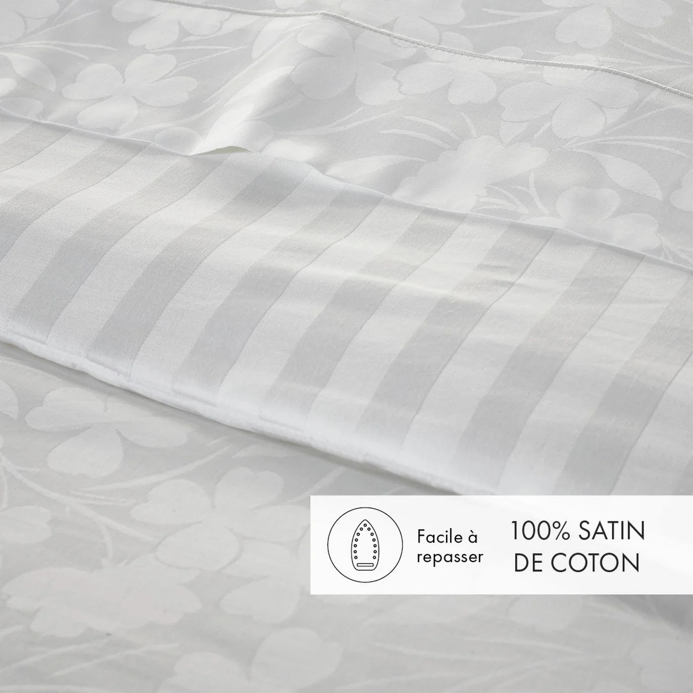 Housse De Couette + Taies D'Oreiller Bébé Satin De Coton Tissé Jacquard - Blanc - Petit Chêne - Image 2