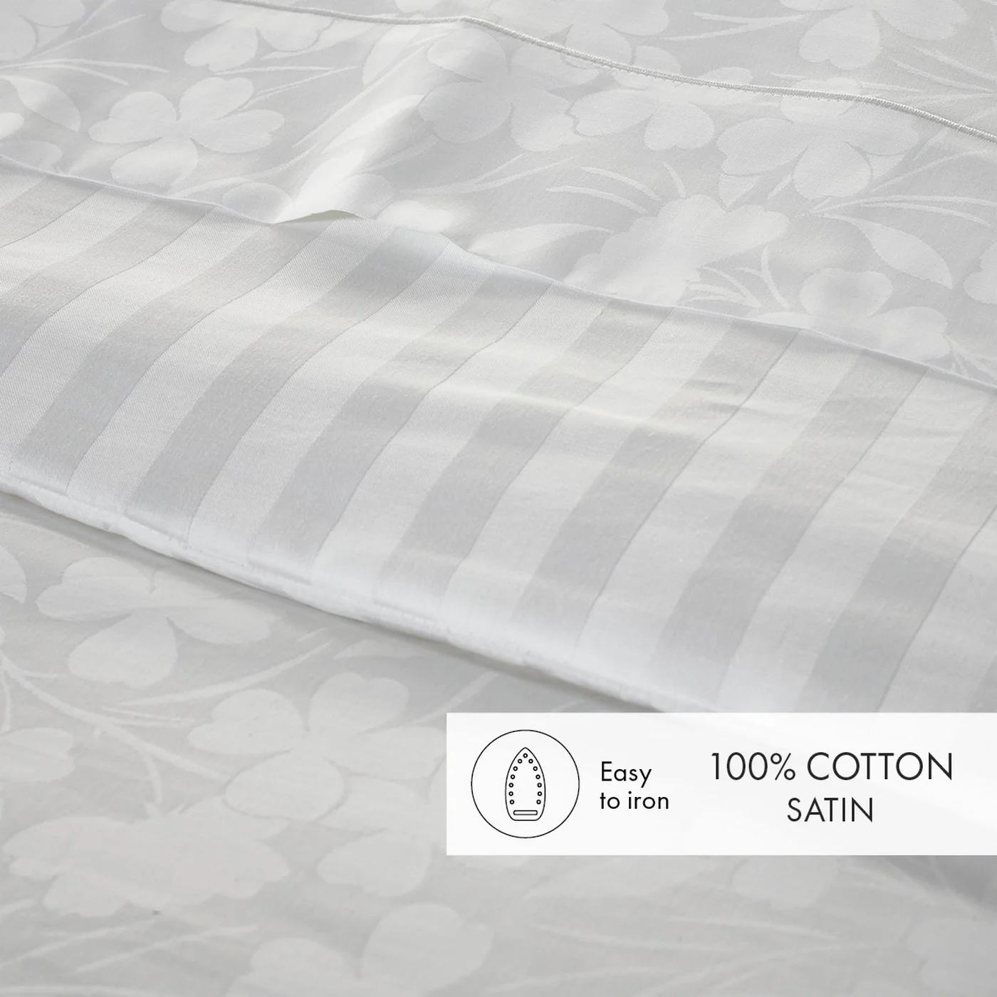 Housse De Couette + Taies D'Oreiller Bébé Satin De Coton Tissé Jacquard - Blanc - Petit Chêne - Image 3