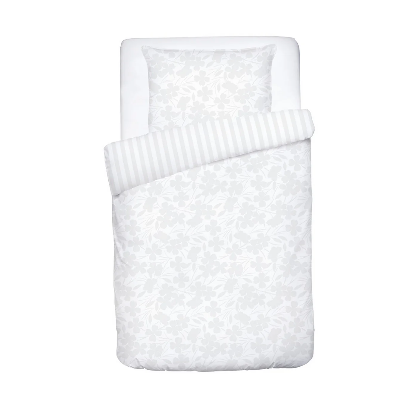 Housse De Couette + Taies D'Oreiller Bébé Satin De Coton Tissé Jacquard - Blanc - Petit Chêne - Image 5