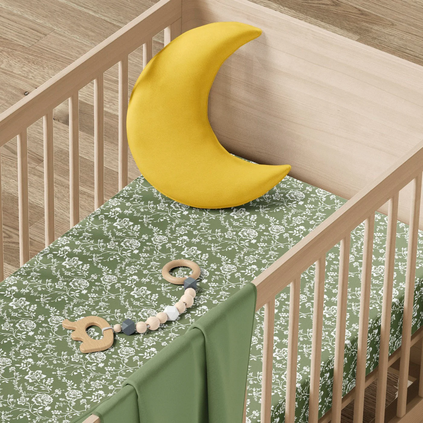 Housse De Couette + Taies D'Oreiller Bébé Satin De Coton - Vert - Parterre De Roses - Image 4