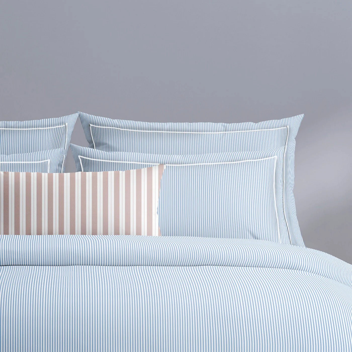 Housse De Couette + Taies D'Oreiller Coton Percale - Bleu Clair - Nantes - Image 4