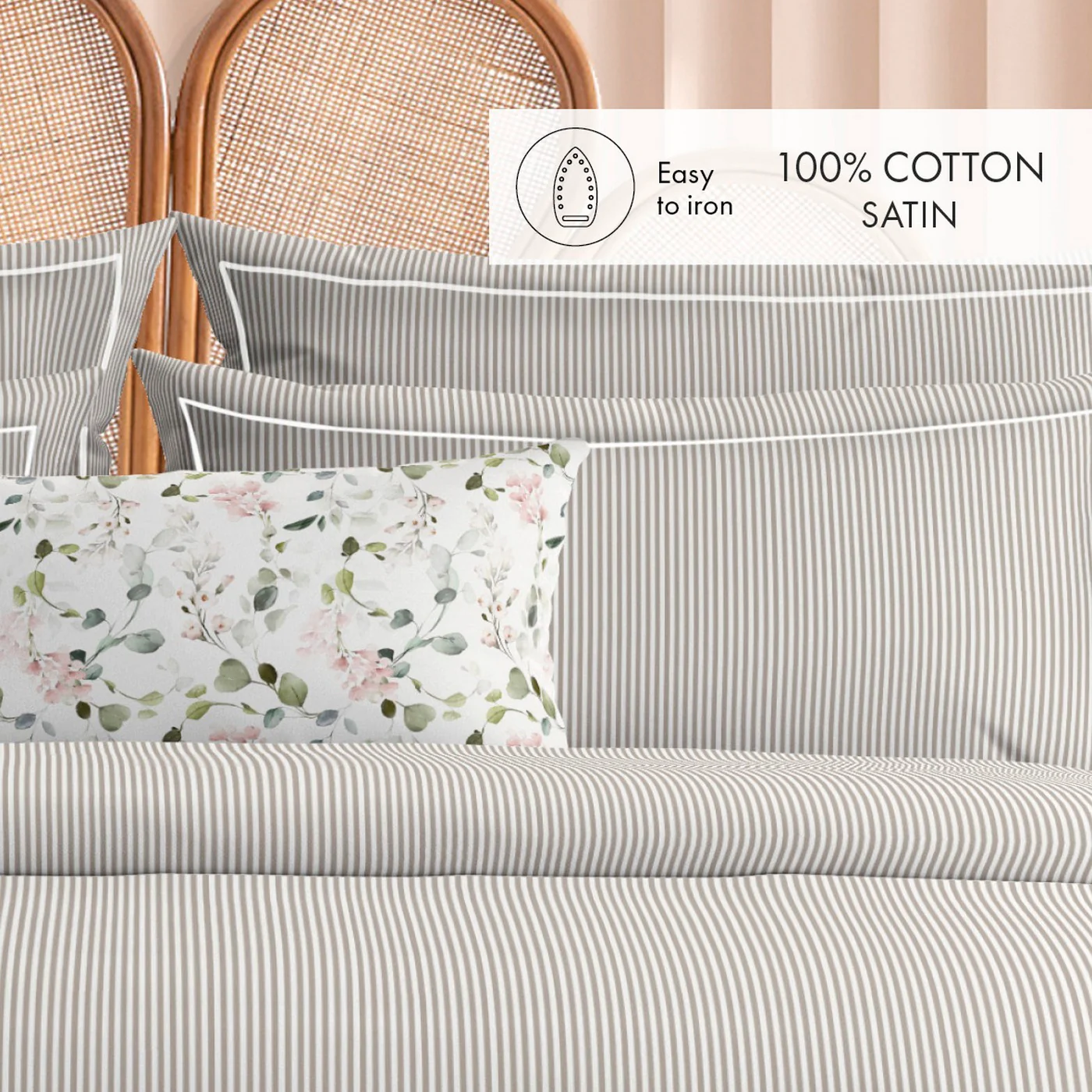 Housse De Couette + Taies D'Oreiller Coton Percale - Taupe - Nantes - Image 3