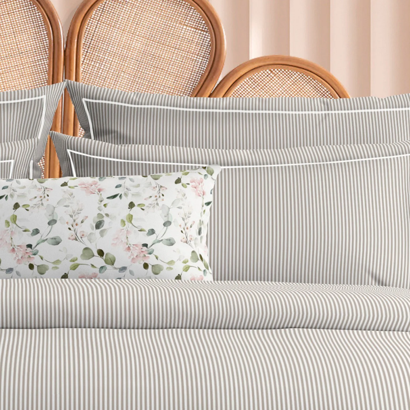 Housse De Couette + Taies D'Oreiller Coton Percale - Taupe - Nantes - Image 4