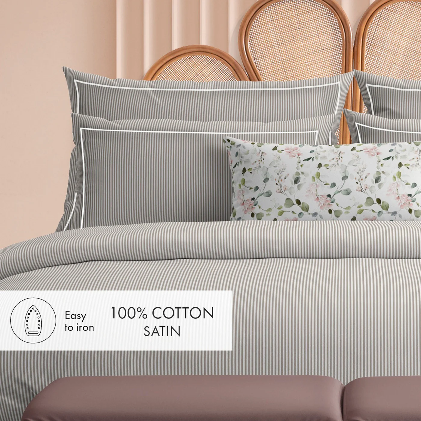 Housse De Couette + Taies D'Oreiller Coton Percale - Taupe - Nantes - Image 6