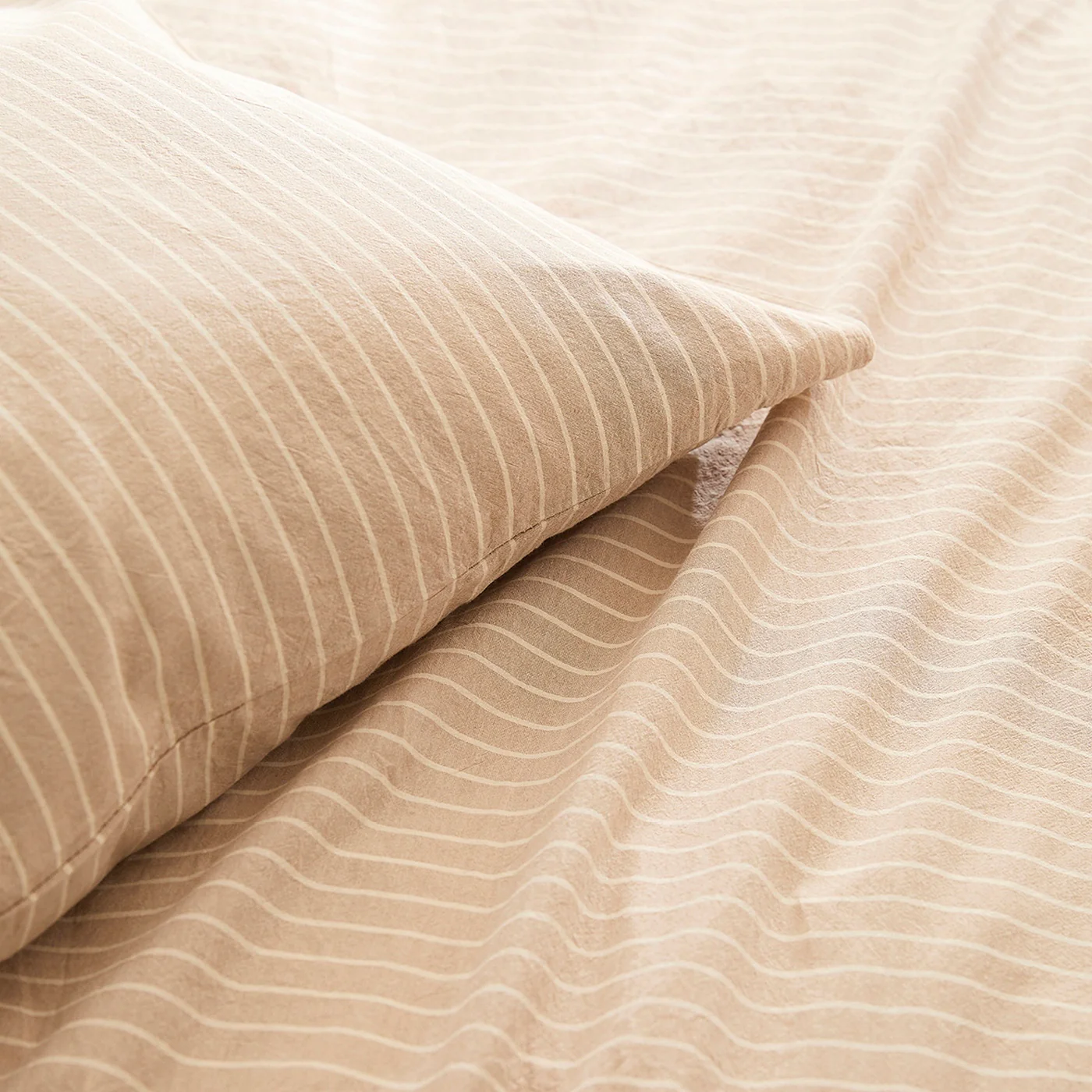 Housse De Couette + Taies D'Oreiller Coton Tissé Teint - Taupe - Colombine - Image 2