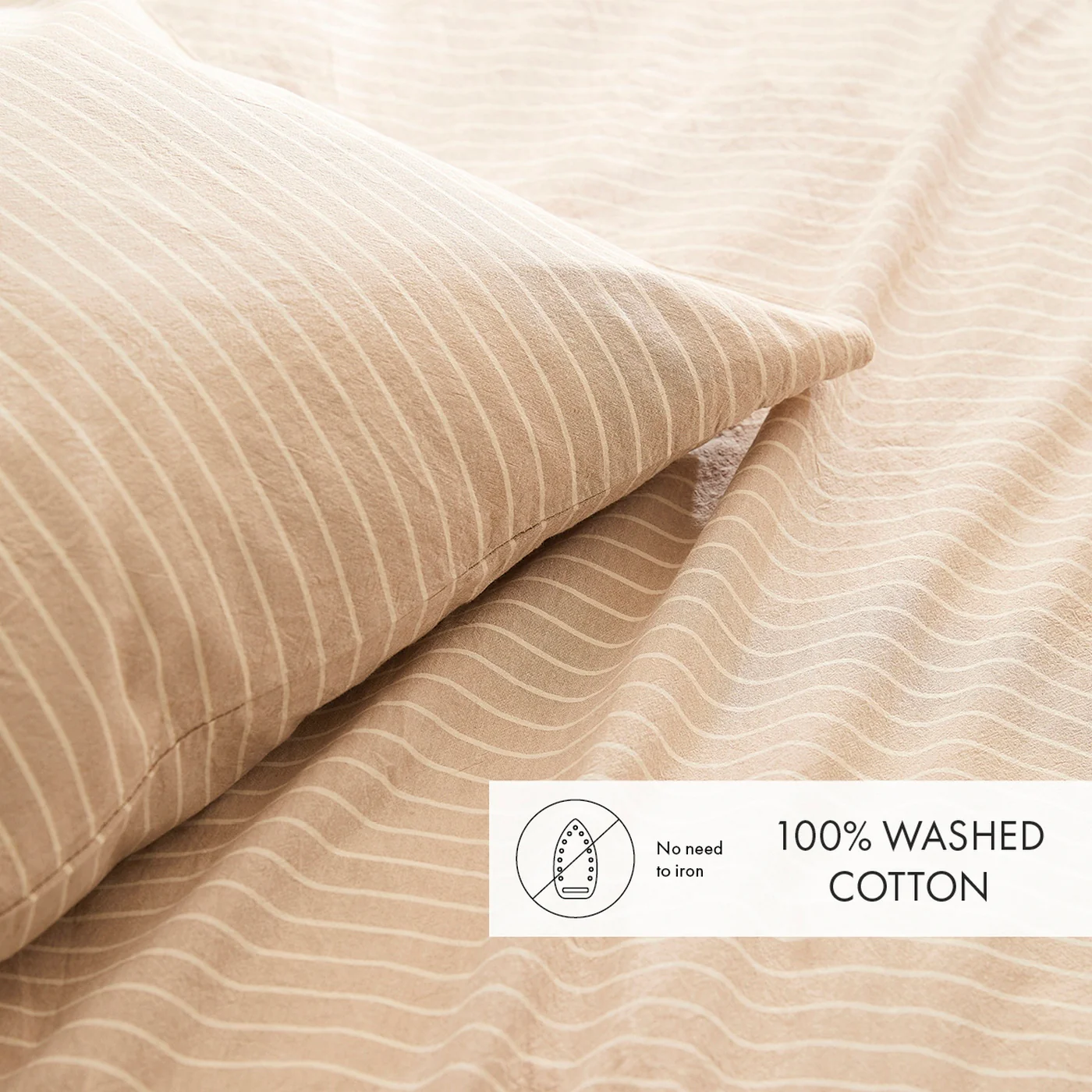Housse De Couette + Taies D'Oreiller Coton Tissé Teint - Taupe - Colombine - Image 3