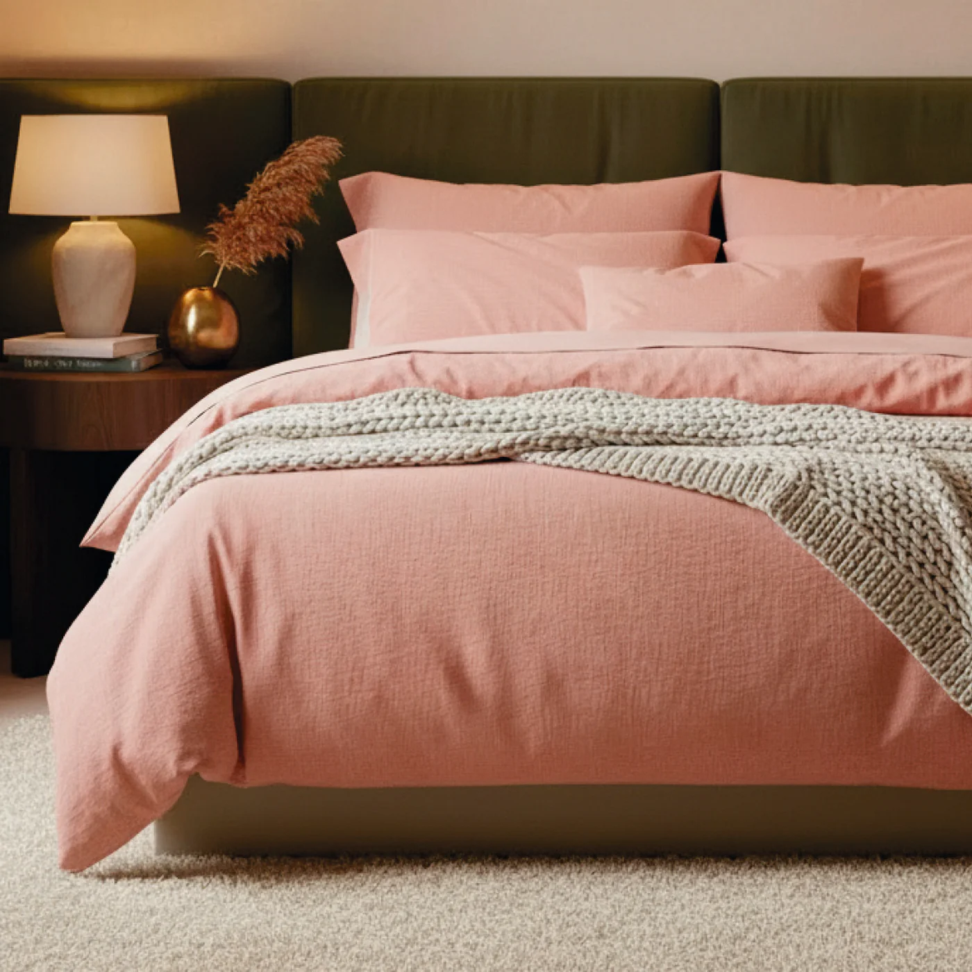 Housse De Couette + Taies D'Oreiller Gaze De Coton - Rose 06 - Uni - Image 6
