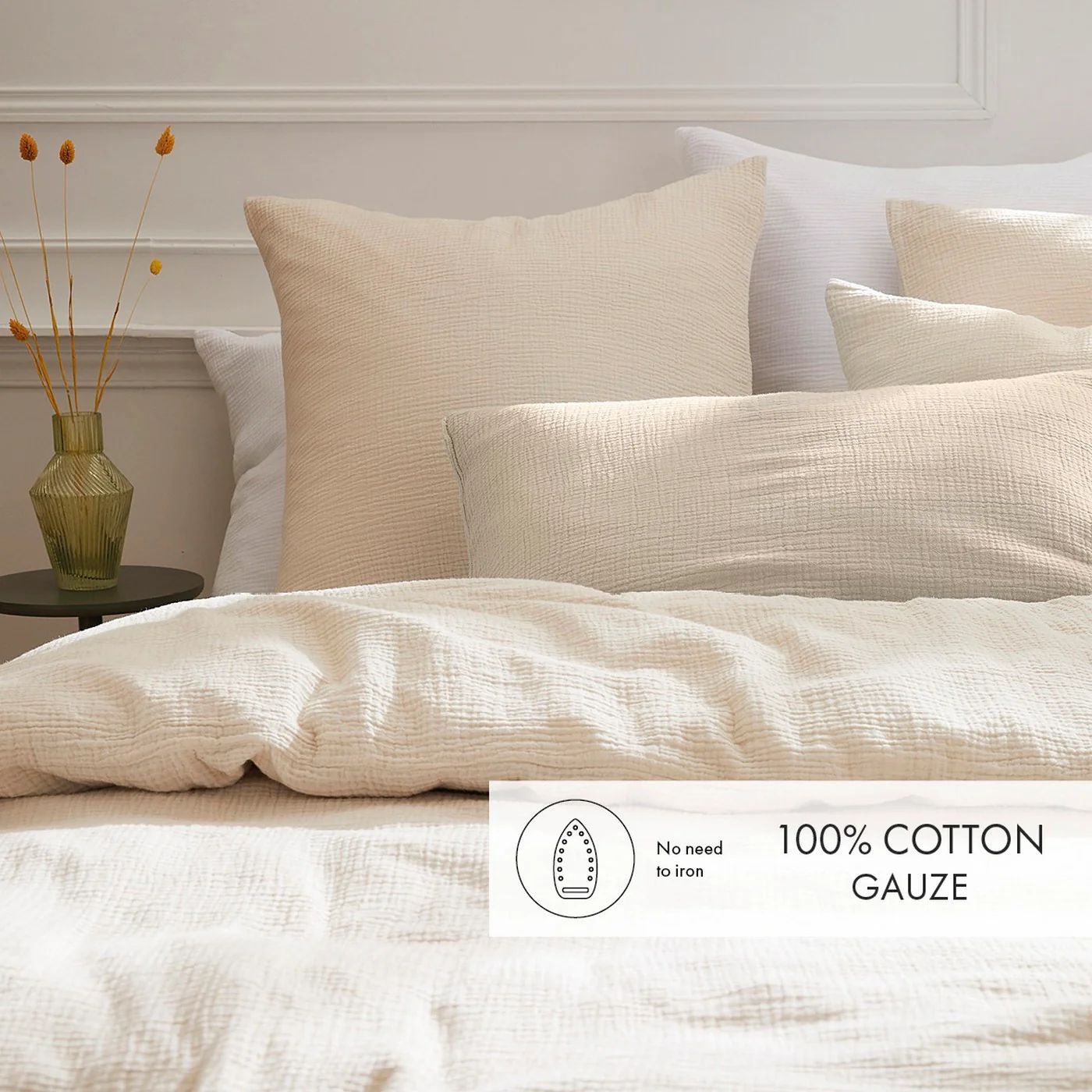 Housse De Couette + Taies D'Oreiller Gaze De Coton - Taupe 07 - Uni - Image 4