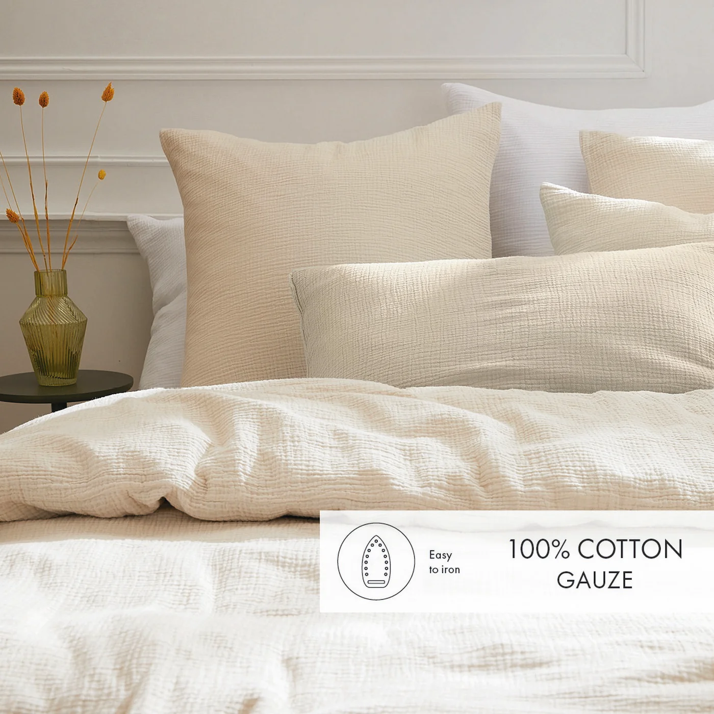 Housse De Couette + Taies D'Oreiller Gaze De Coton - Taupe 07 - Uni - Image 5