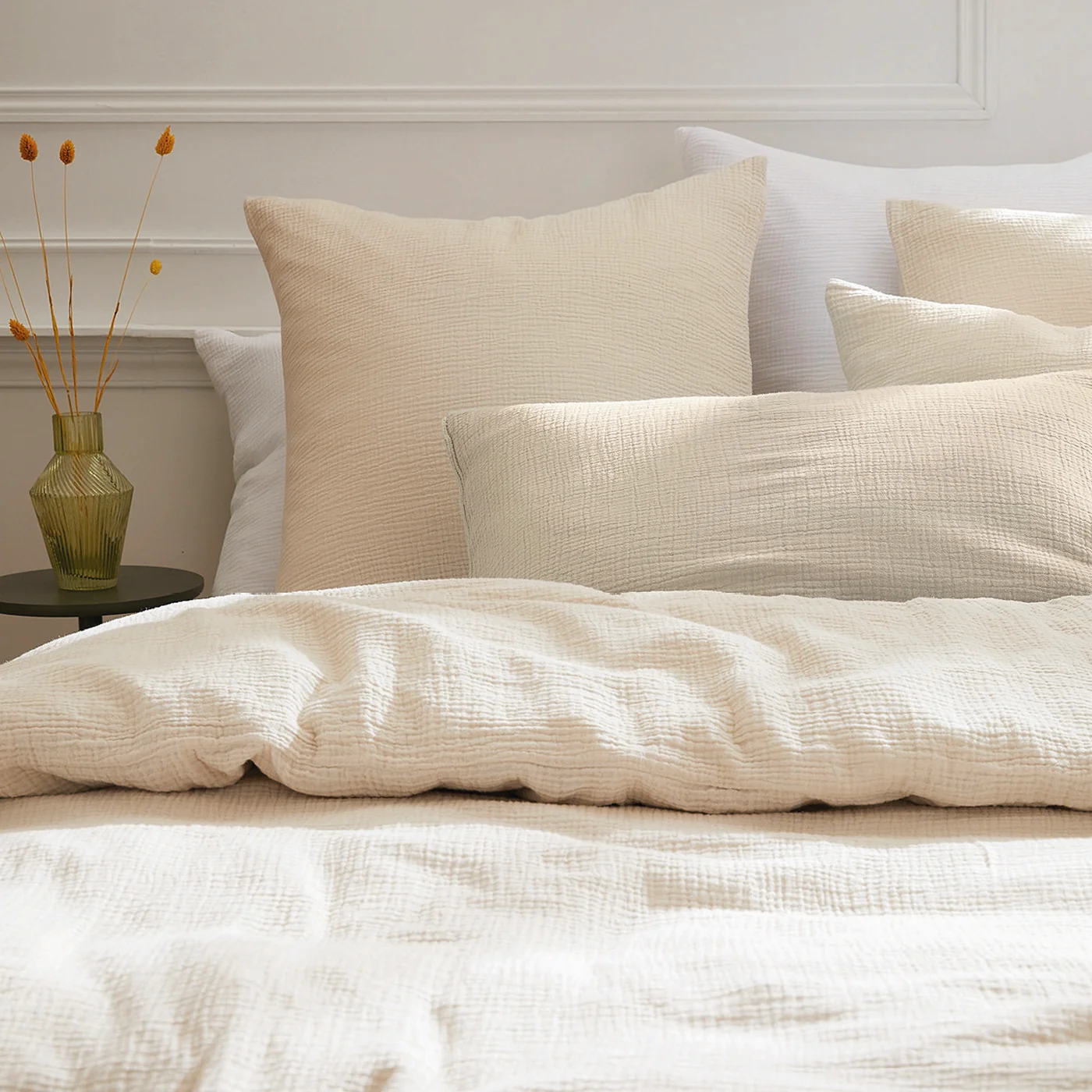 Housse De Couette + Taies D'Oreiller Gaze De Coton - Taupe 07 - Uni - Image 7