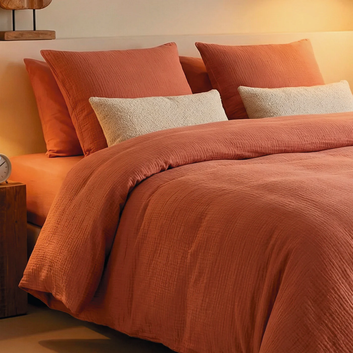 Housse De Couette + Taies D'Oreiller Gaze De Coton - Terracotta 02 - Uni - Image 4