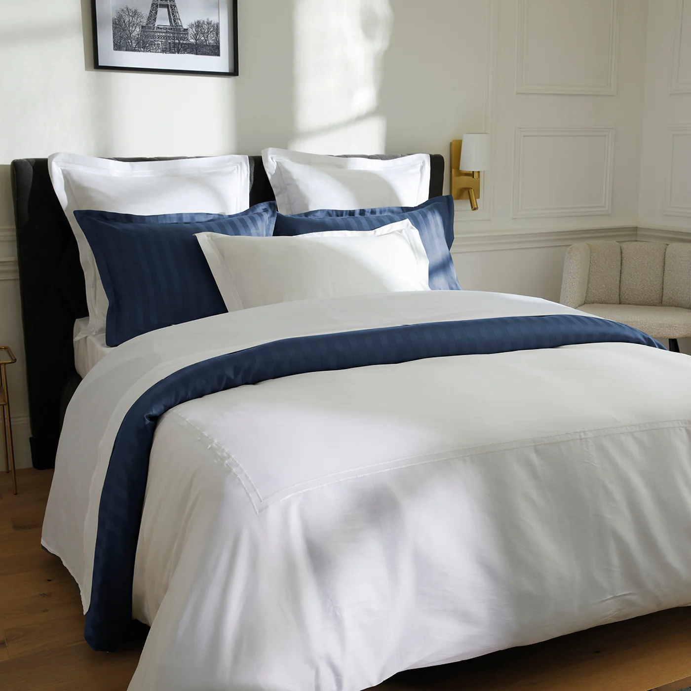 Housse De Couette + Taies D'Oreiller Satin De Coton - Blanc / Blanc - Nice