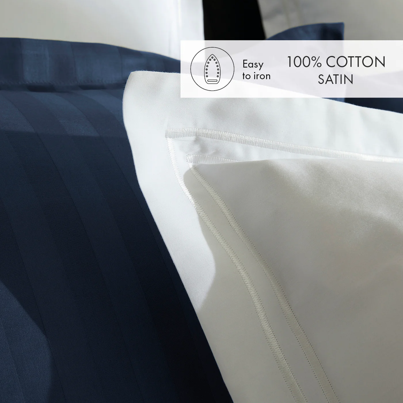 Housse De Couette + Taies D'Oreiller Satin De Coton - Blanc / Blanc - Nice - Image 4