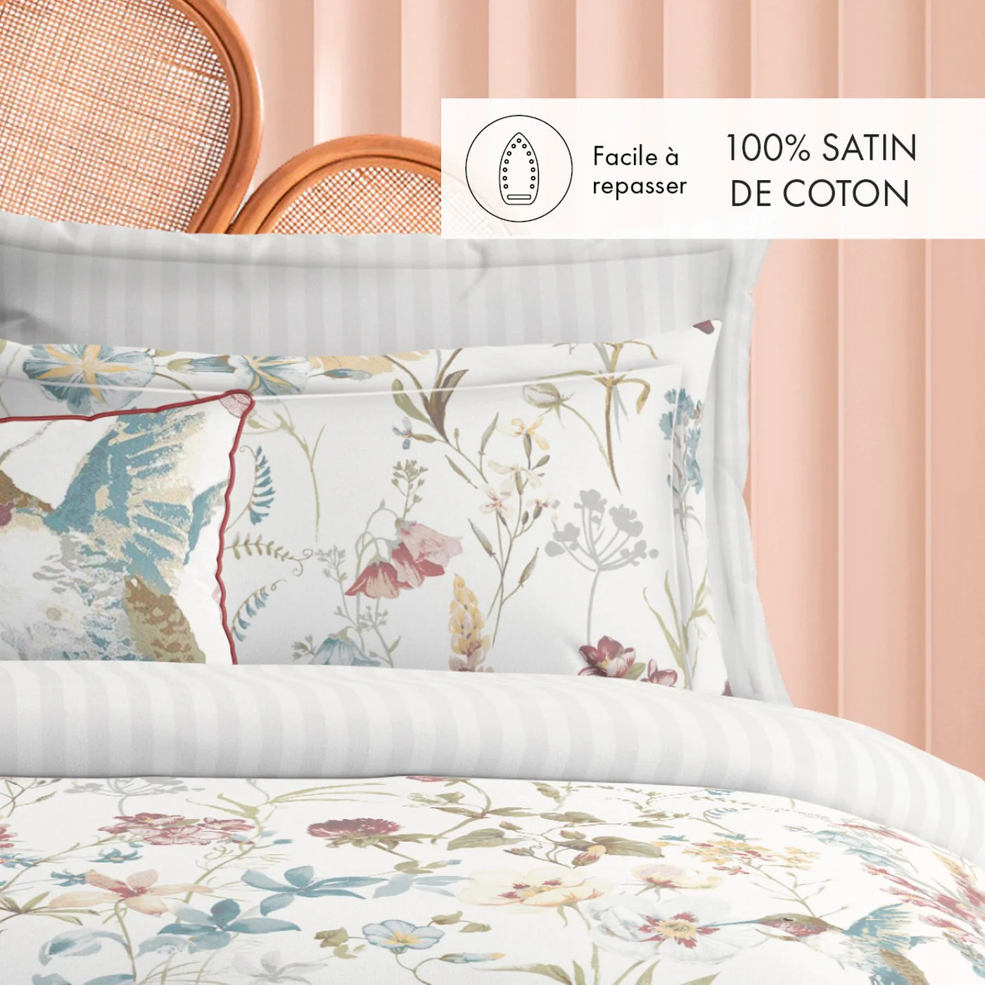 Housse De Couette + Taies D'Oreiller Satin De Coton - Blanc - Colibri Chantant - Image 2