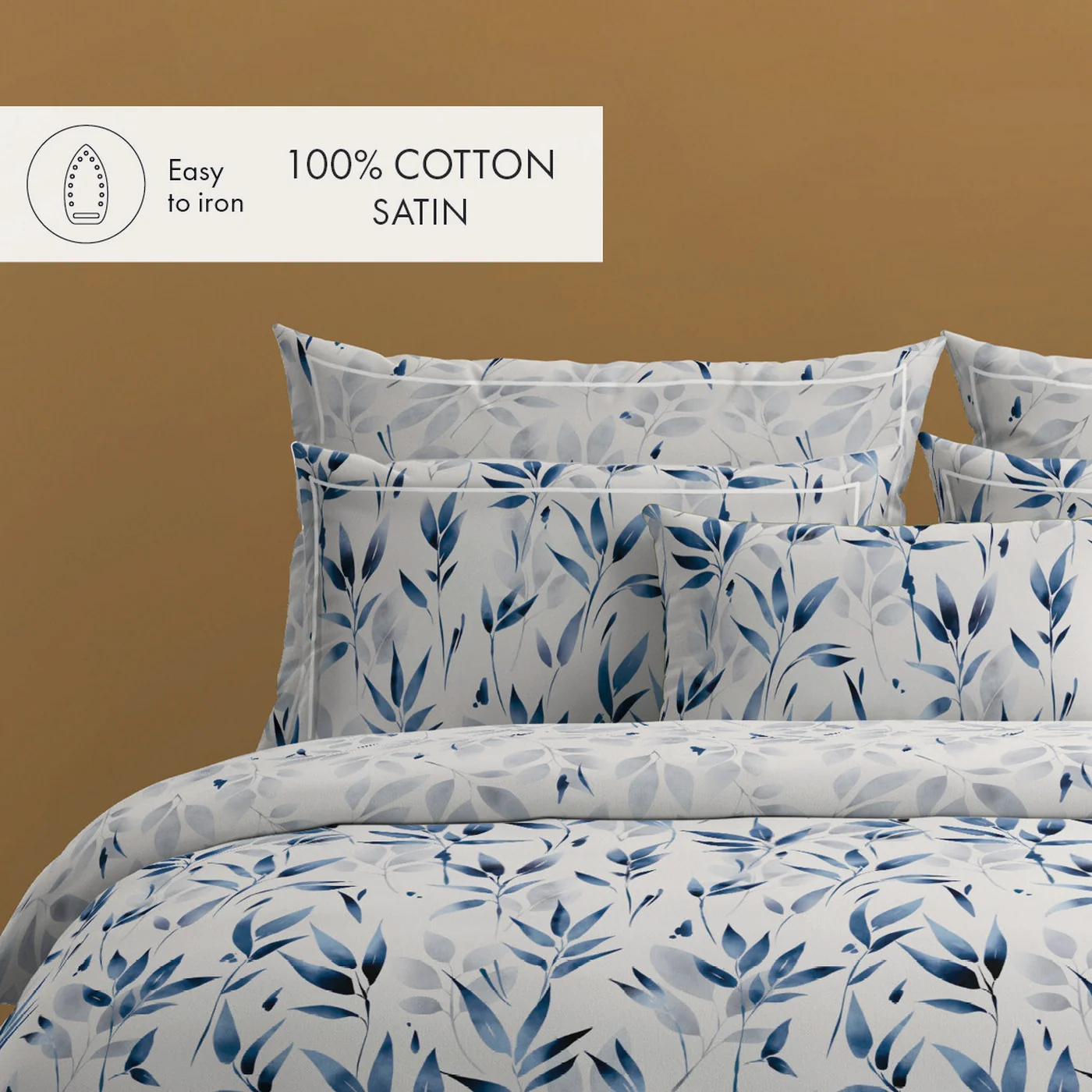 Housse De Couette + Taies D'Oreiller Satin De Coton - Blanc - Eclat Bleu - Image 3