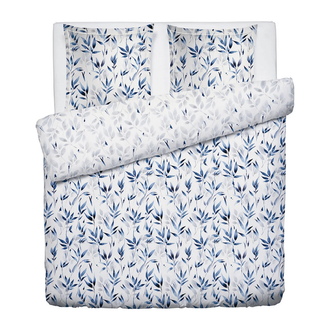 Housse De Couette + Taies D'Oreiller Satin De Coton - Blanc - Eclat Bleu - Image 5