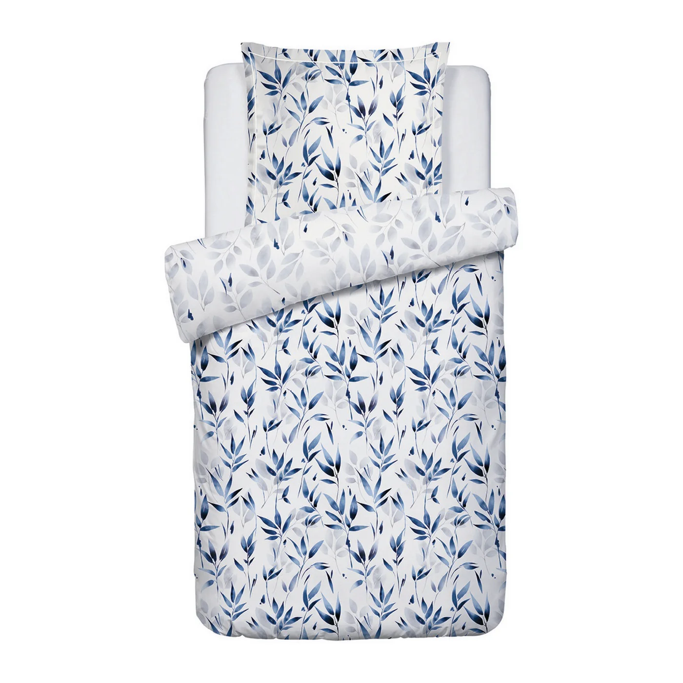 Housse De Couette + Taies D'Oreiller Satin De Coton - Blanc - Eclat Bleu - Image 6