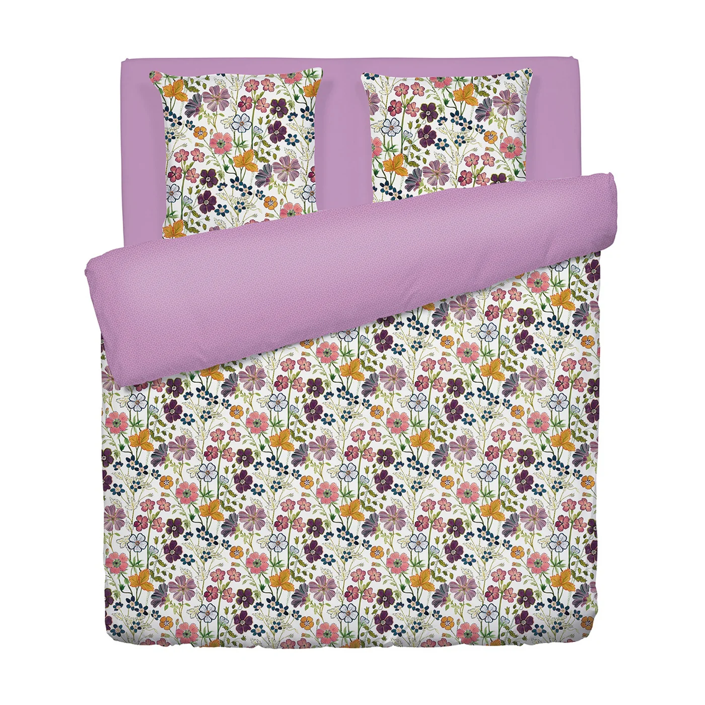 Housse De Couette + Taies D'Oreiller Satin De Coton - Blanc - Fleurs Vintage - Image 5
