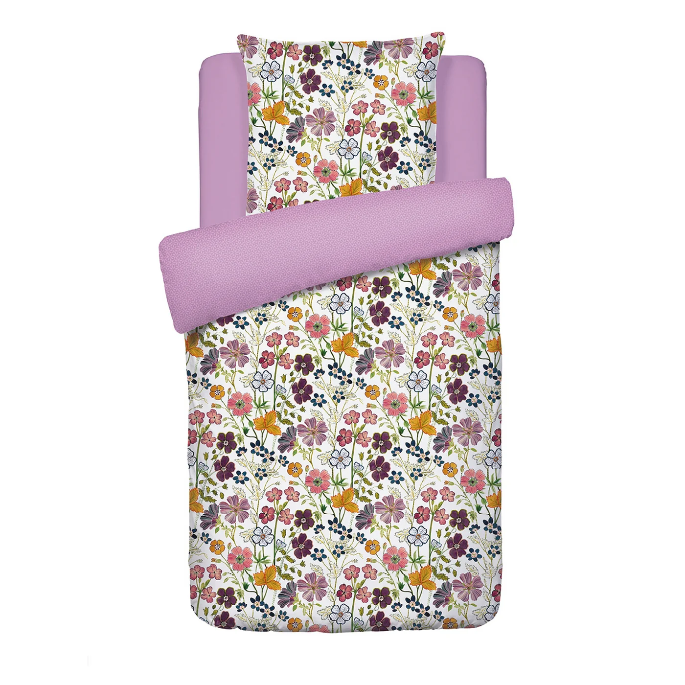 Housse De Couette + Taies D'Oreiller Satin De Coton - Blanc - Fleurs Vintage - Image 6