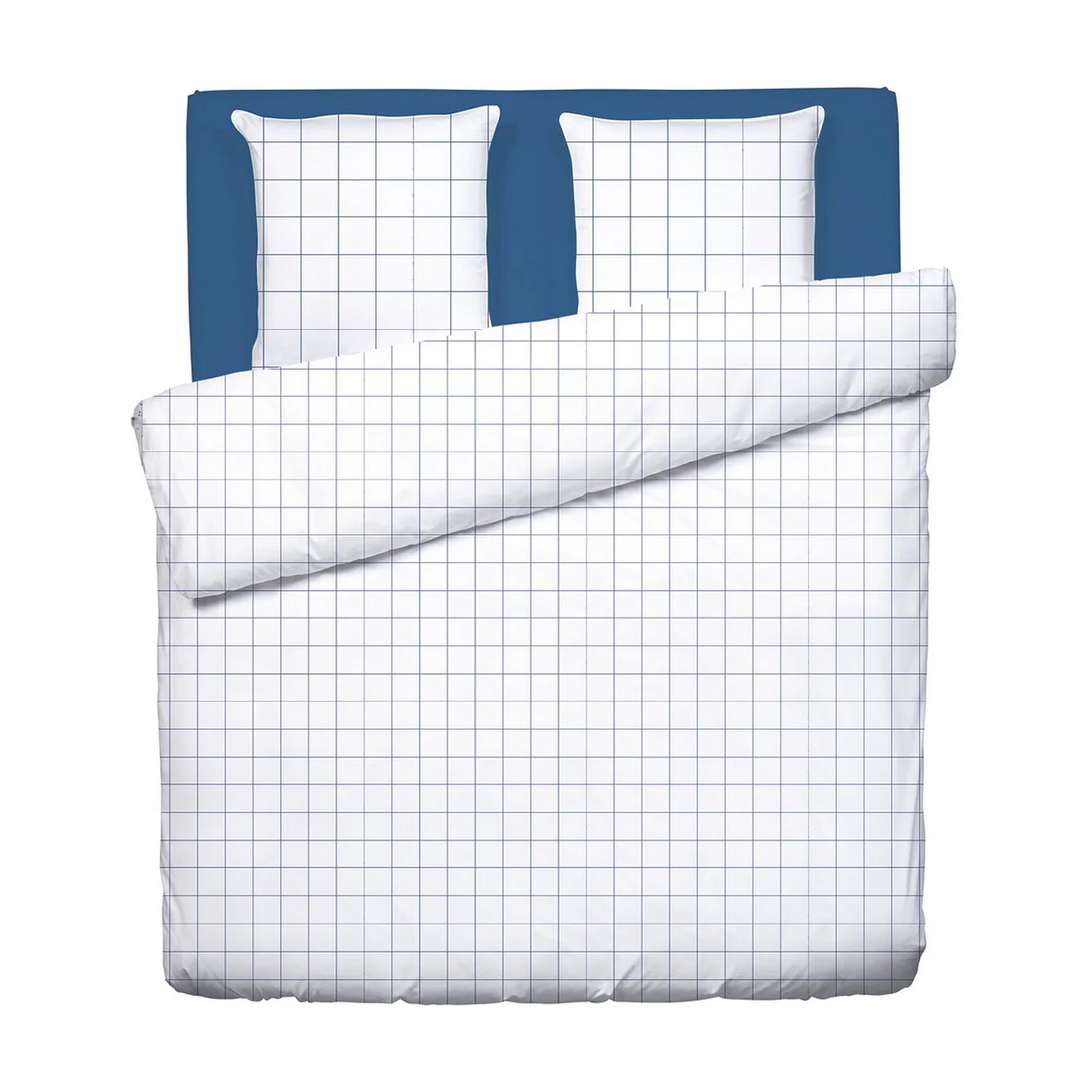 Housse De Couette + Taies D'Oreiller Satin De Coton - Blanc - Grands Carreaux - Image 5