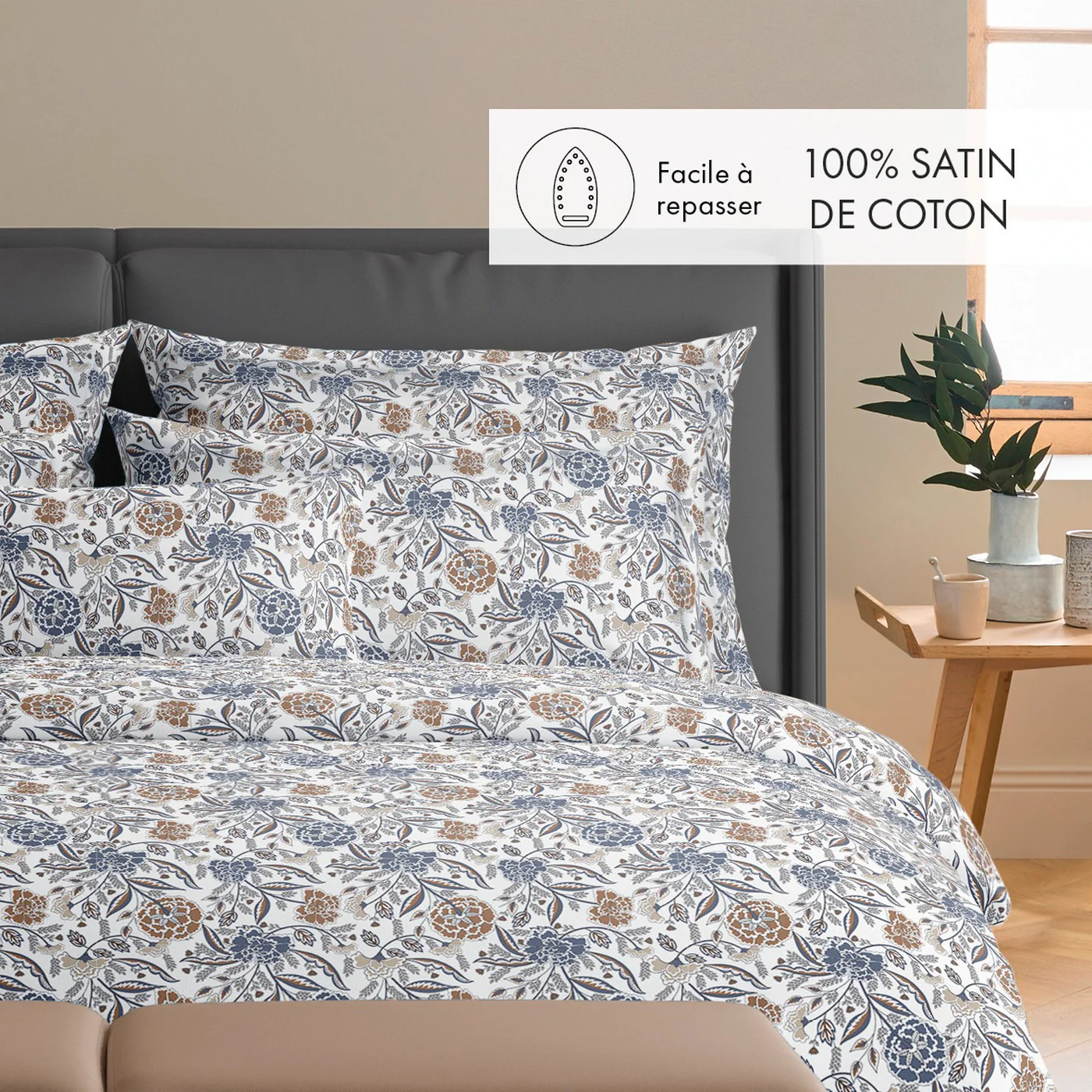Housse De Couette + Taies D'Oreiller Satin De Coton - Blanc - Leela - Image 2