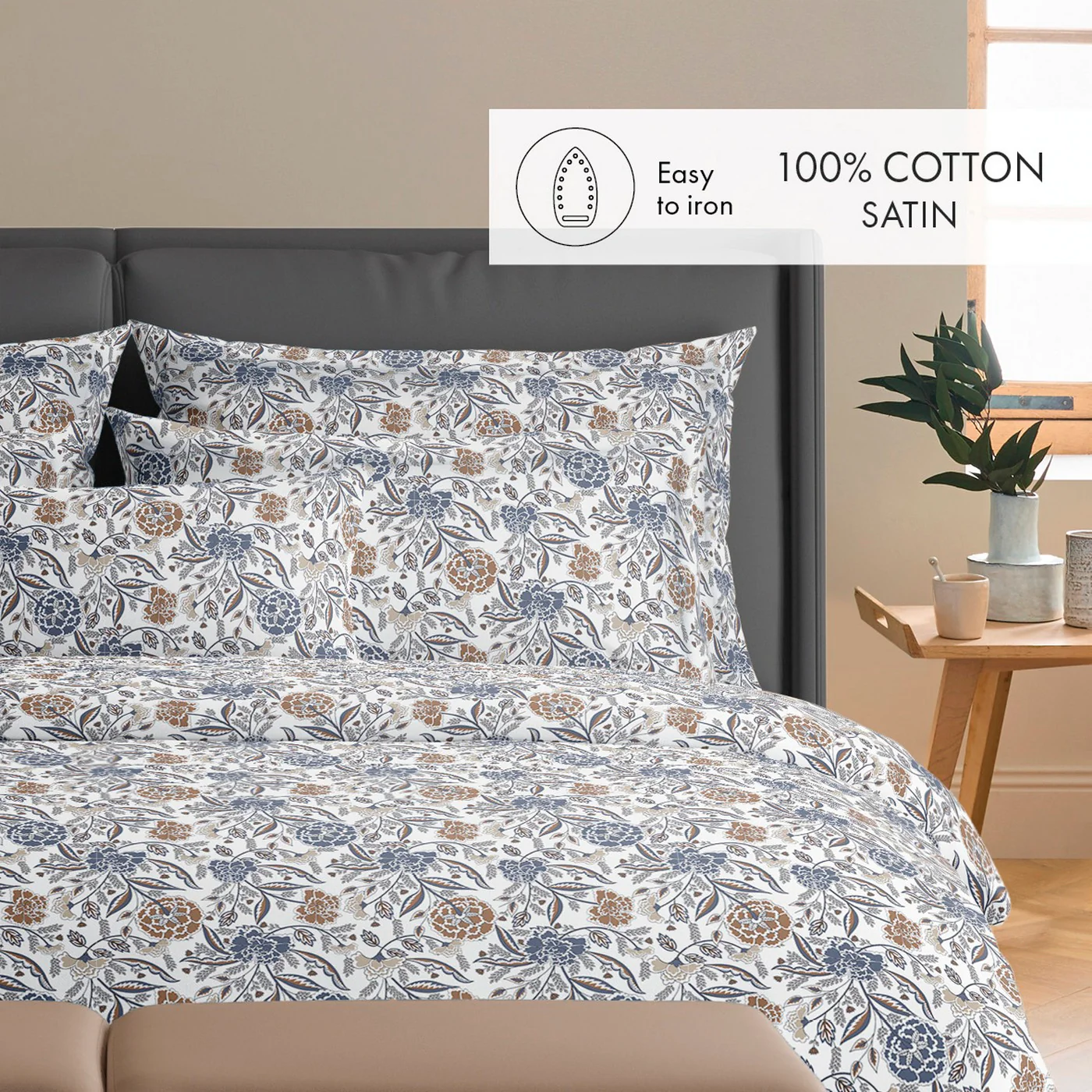 Housse De Couette + Taies D'Oreiller Satin De Coton - Blanc - Leela - Image 3