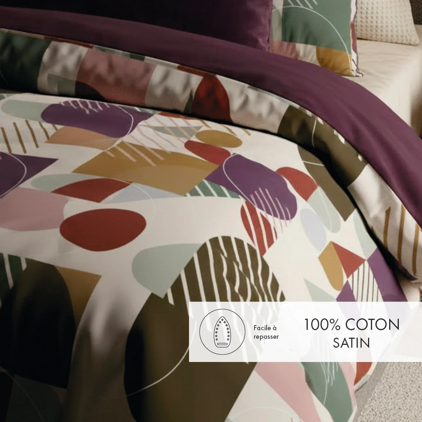 Housse De Couette + Taies D'Oreiller Satin De Coton - Blanc - Modul'Art - Image 2