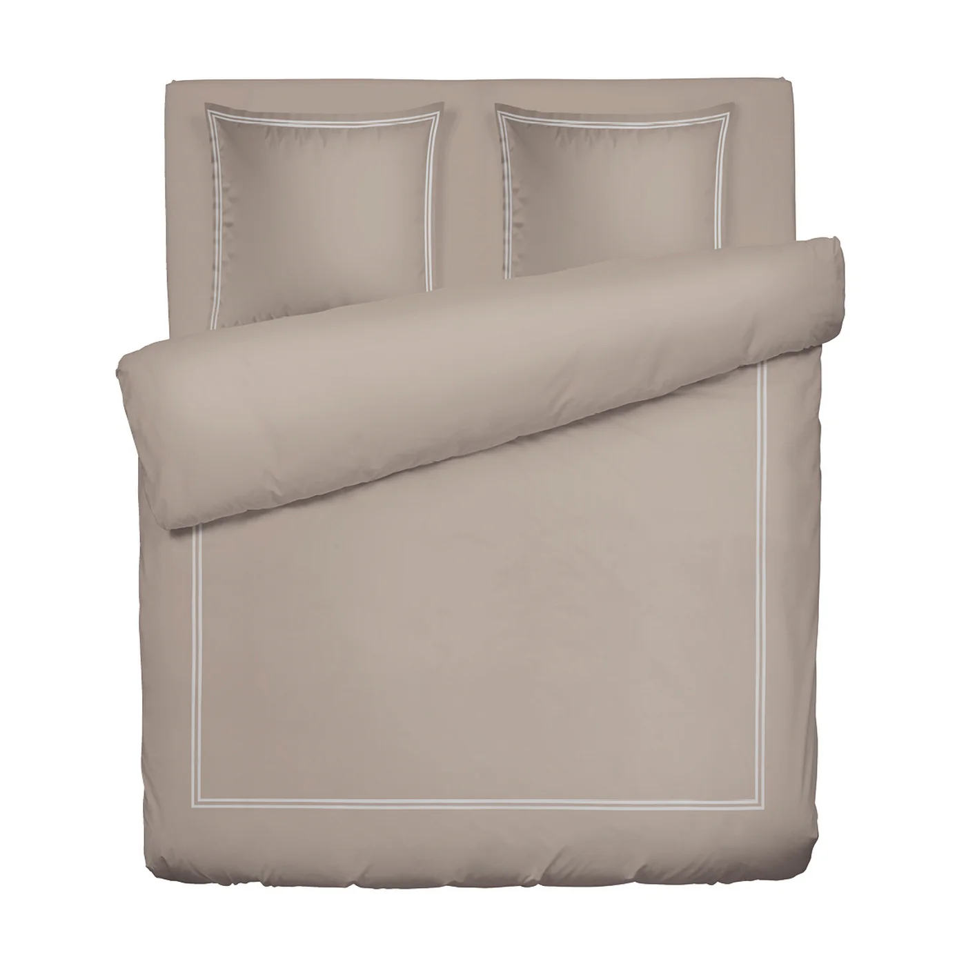 Housse De Couette + Taies D'Oreiller Satin De Coton - Blanc / Taupe - Nice - Image 6
