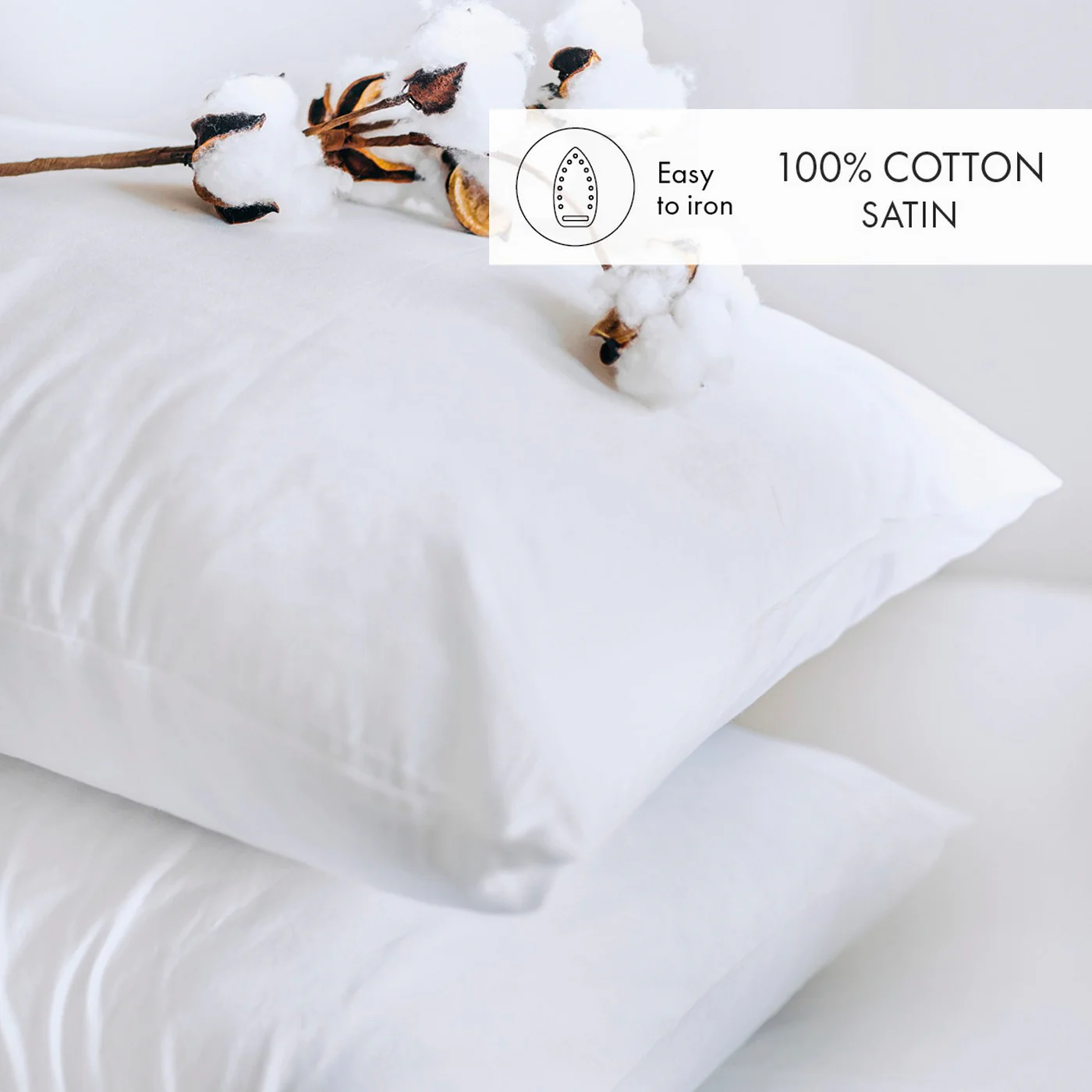 Housse De Couette + Taies D'Oreiller Satin De Coton - Blanc - Uni - Image 4