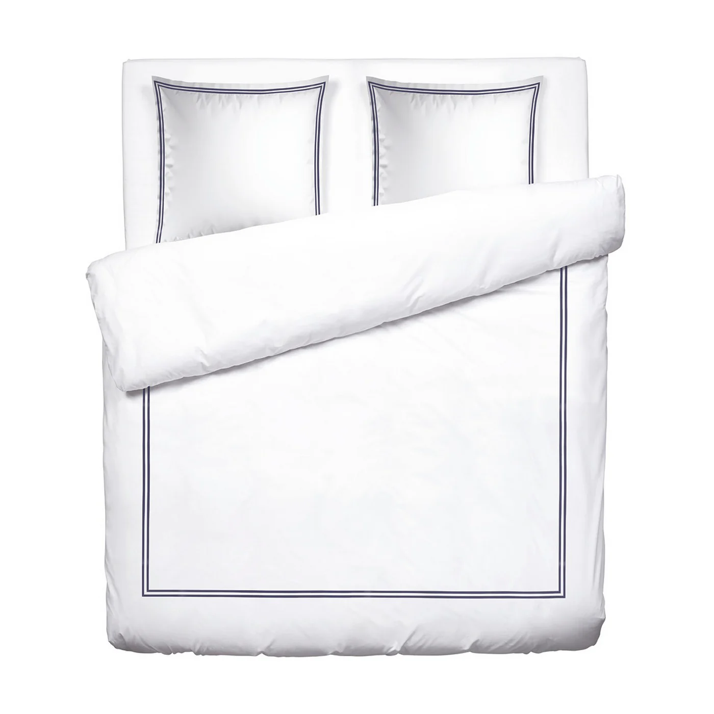 Housse De Couette + Taies D'Oreiller Satin De Coton - Bleu Foncé / Blanc - Nice - Image 6