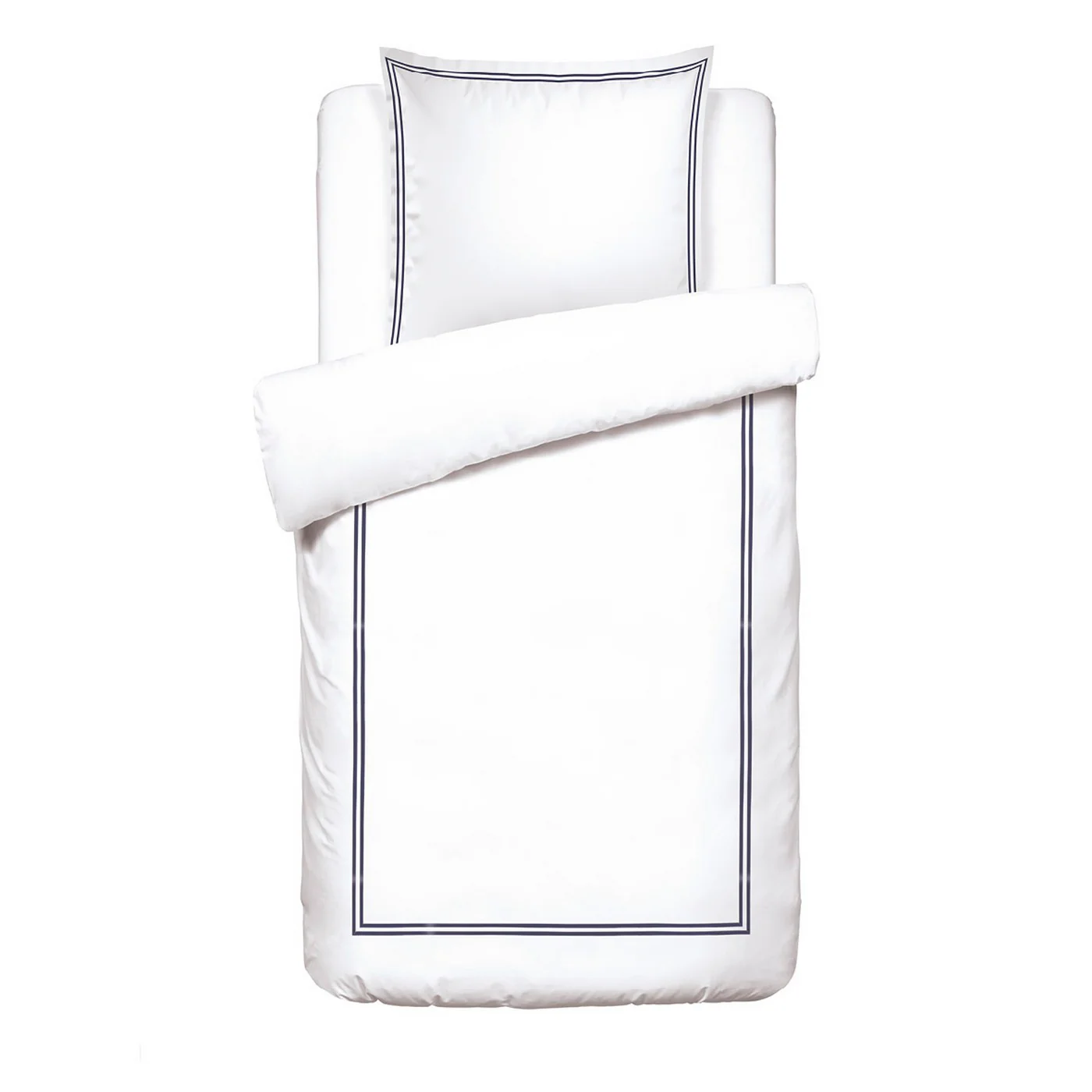 Housse De Couette + Taies D'Oreiller Satin De Coton - Bleu Foncé / Blanc - Nice - Image 7