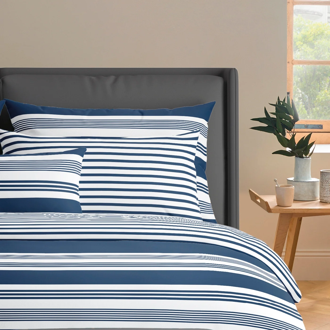 Housse De Couette + Taies D'Oreiller Satin De Coton - Bleu - Léna - Image 4