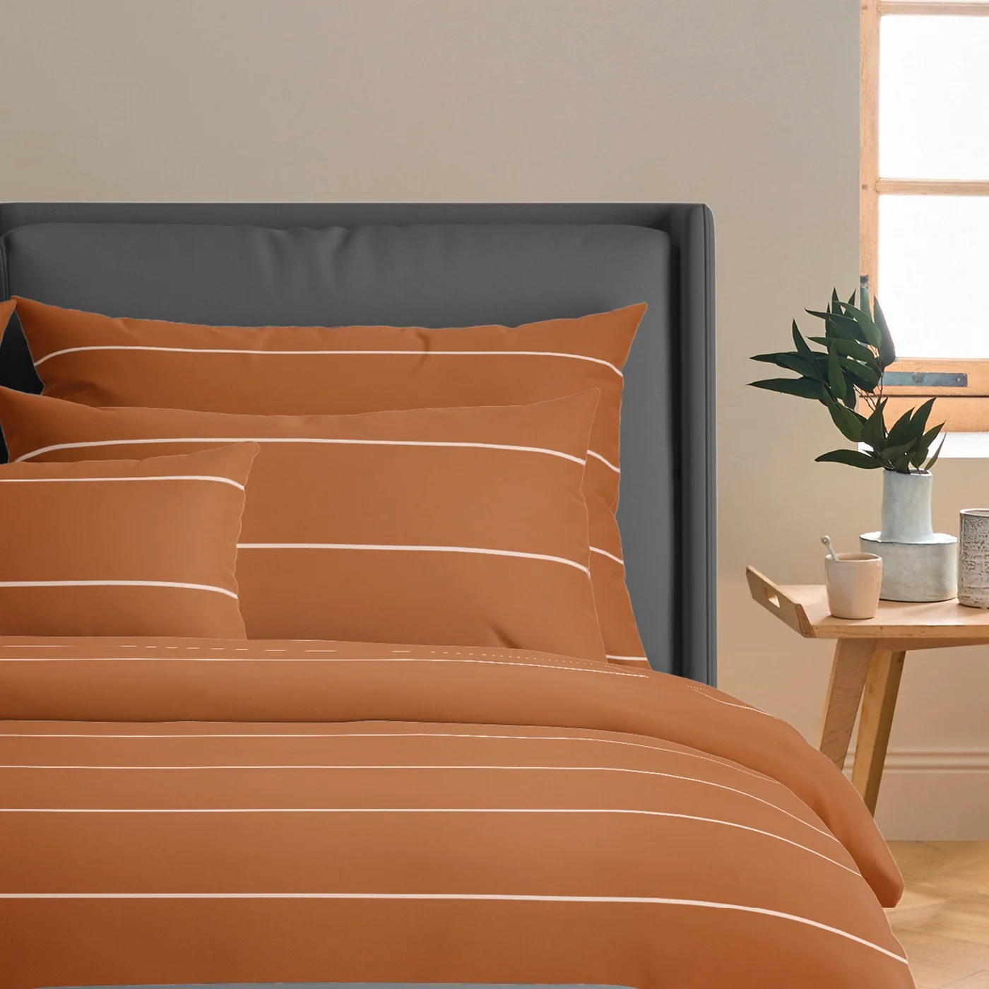 Housse De Couette + Taies D'Oreiller Satin De Coton - Brun - Camille - Image 4