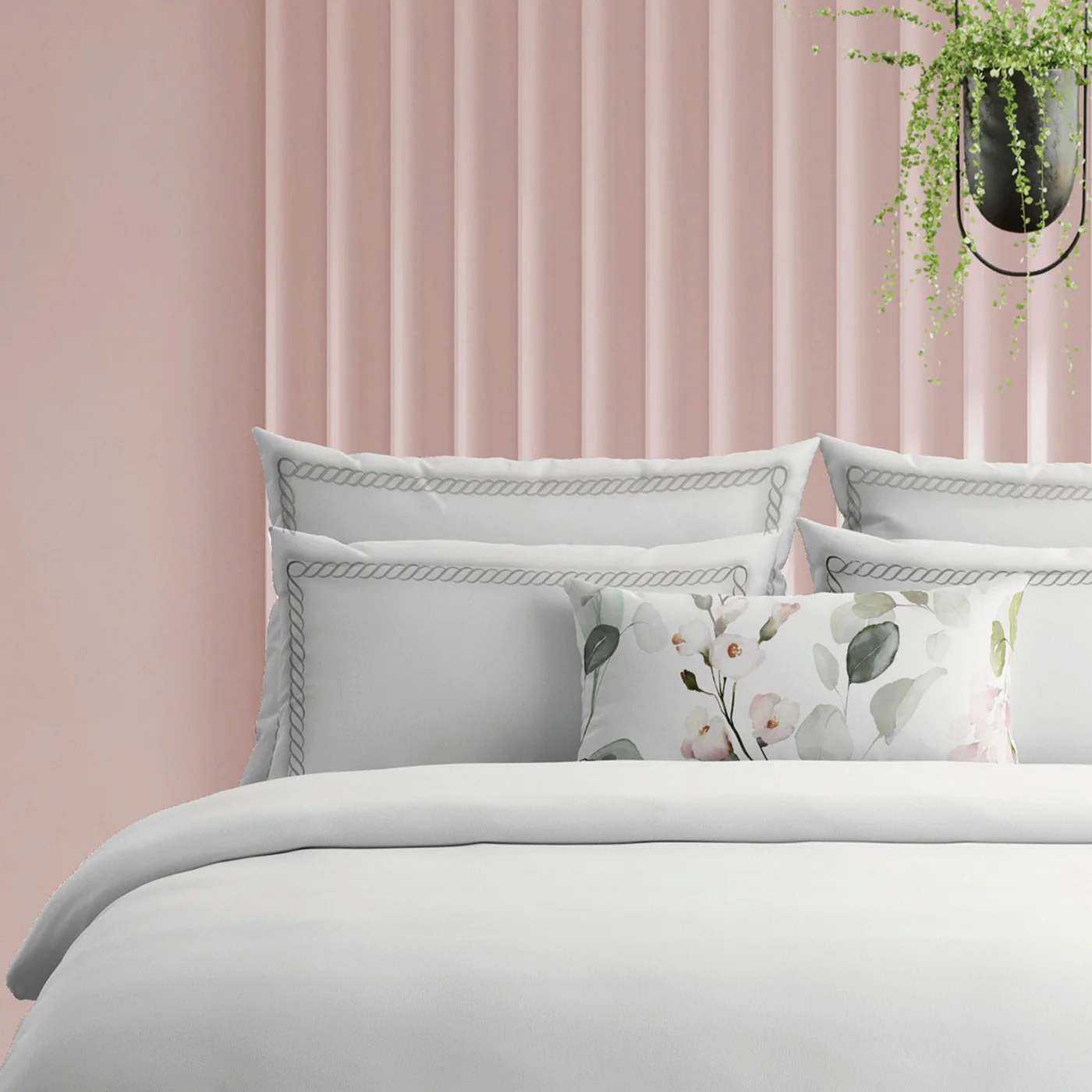 Housse De Couette + Taies D'Oreiller Satin De Coton - Gris / Blanc - Eclat De Perle - Image 4