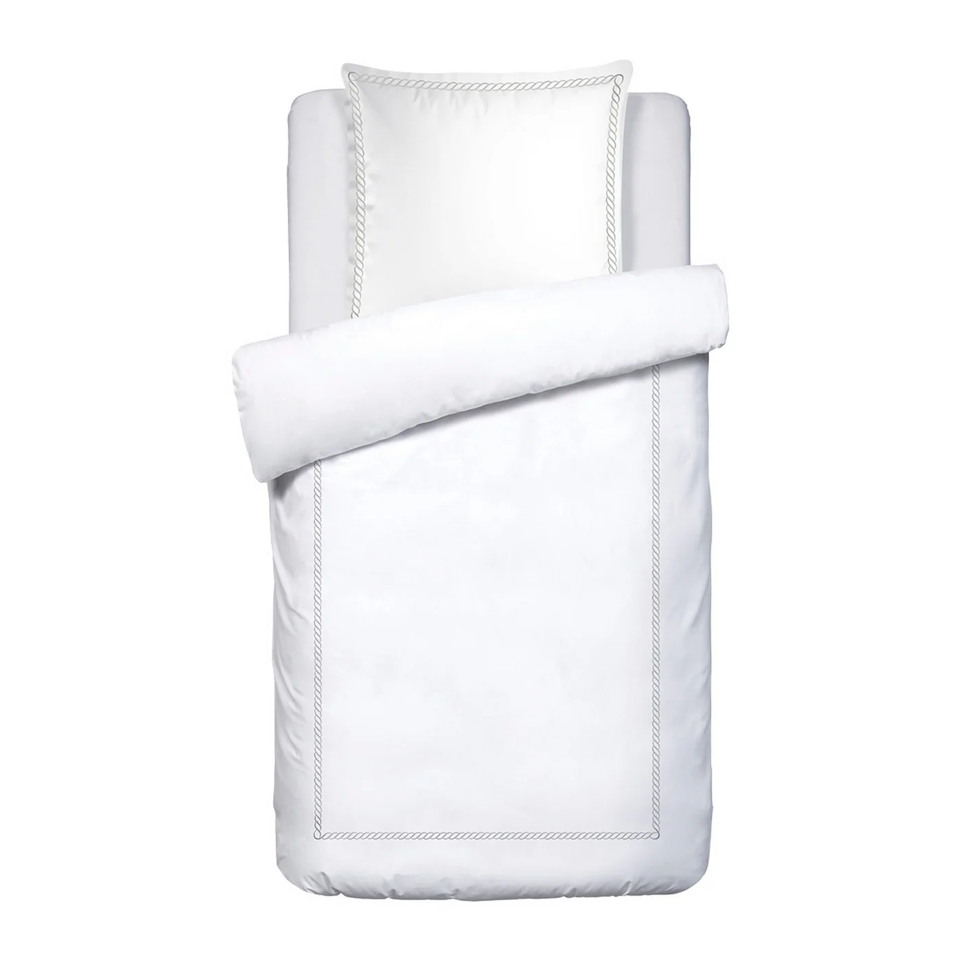 Housse De Couette + Taies D'Oreiller Satin De Coton - Gris / Blanc - Eclat De Perle - Image 6
