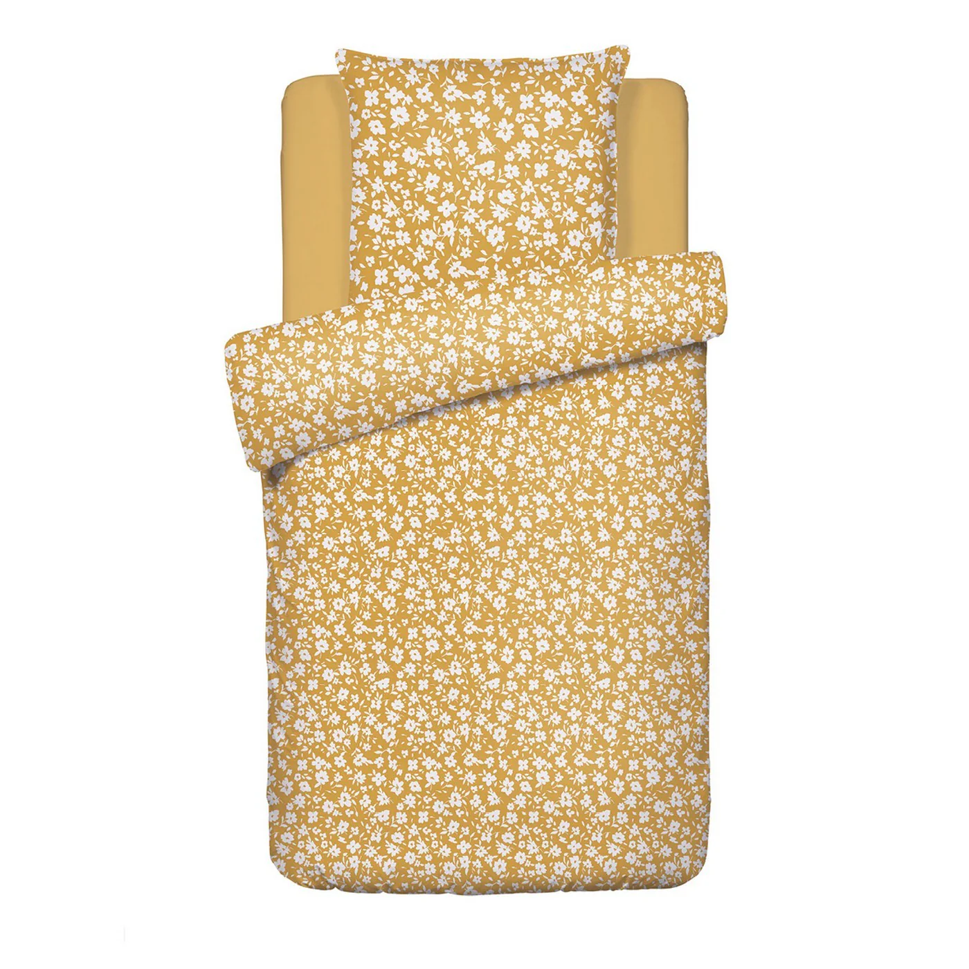 Housse De Couette + Taies D'Oreiller Satin De Coton - Jaune - Elégance - Image 5