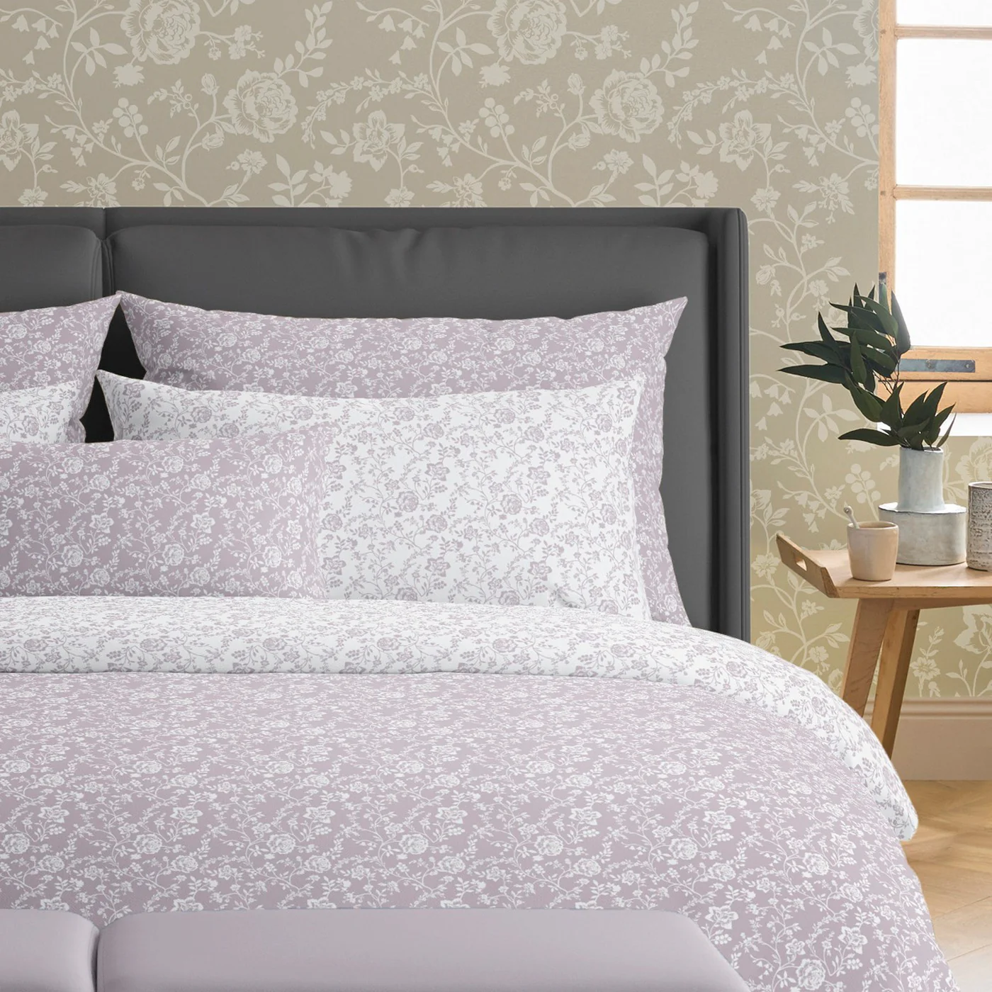 Housse De Couette + Taies D'Oreiller Satin De Coton - Lavande - Parterre De Roses - Image 4